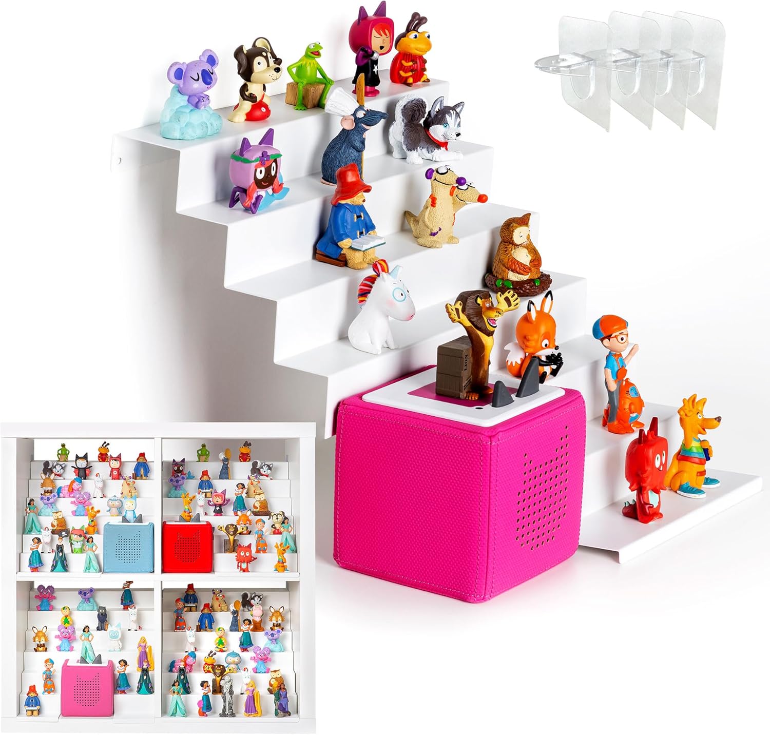 Ladder Shelf for Tonie Shelf for Kids,Tonies Storage with 40-45Pcs for IKEA KALLAX Adhesive Metal Plate for Creative Tonie Box Magnetic Shelf for Tonie Figures,Characters