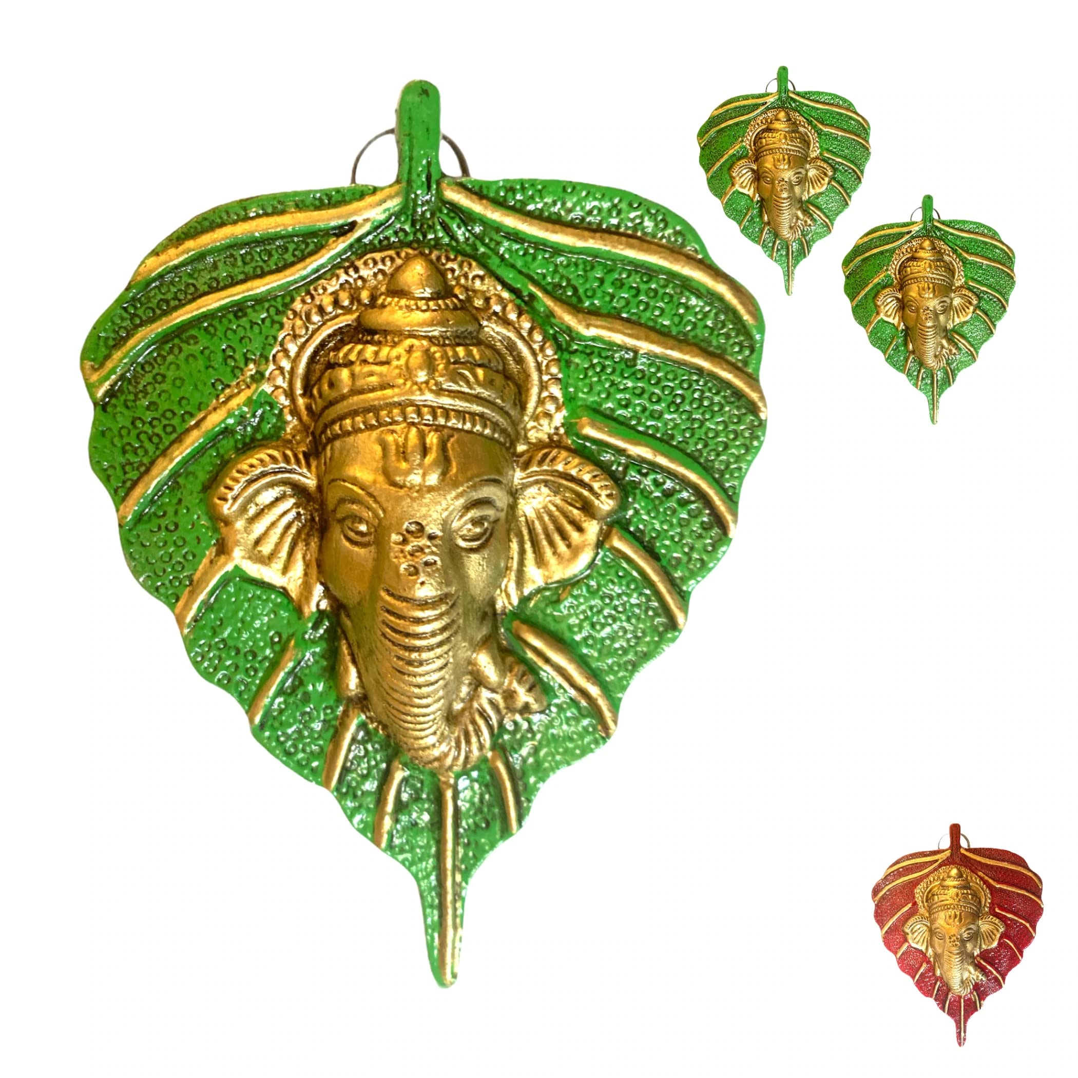 Metal Leaf Ganesha Diwali Decor Wall Hanging for Home & Office Housewarming Return Gift Pooja Favor Ganesha Decorative Wall Hanging Showpiece Pack of 1/2/5/25 Pcs