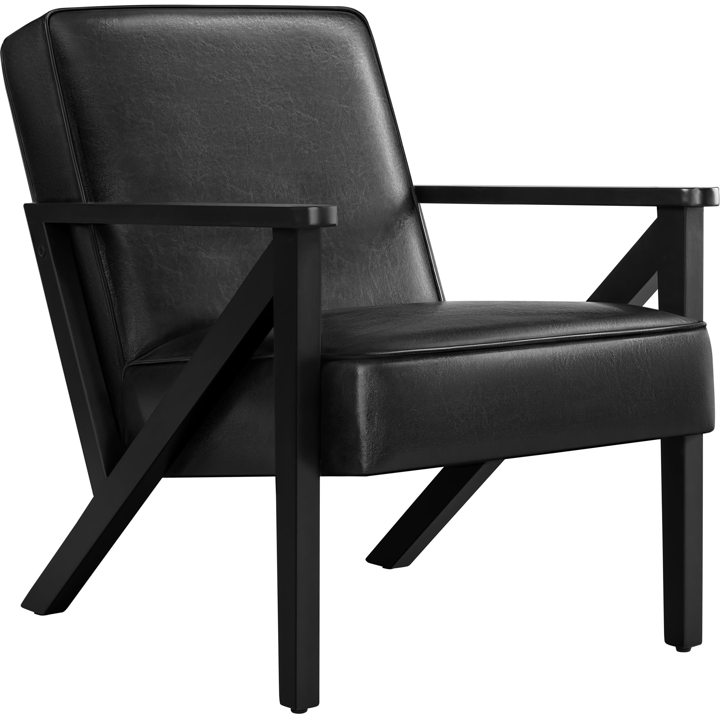 Yaheetech Fotel telewizyjny do wypoczynku, ze sztucznej skóry, fotel wypoczynkowy, tapicerowany, pojedyncza sofa z nogami z litego drewna, na balkon/do salonu/sypialni, recepcji, kolor czarny