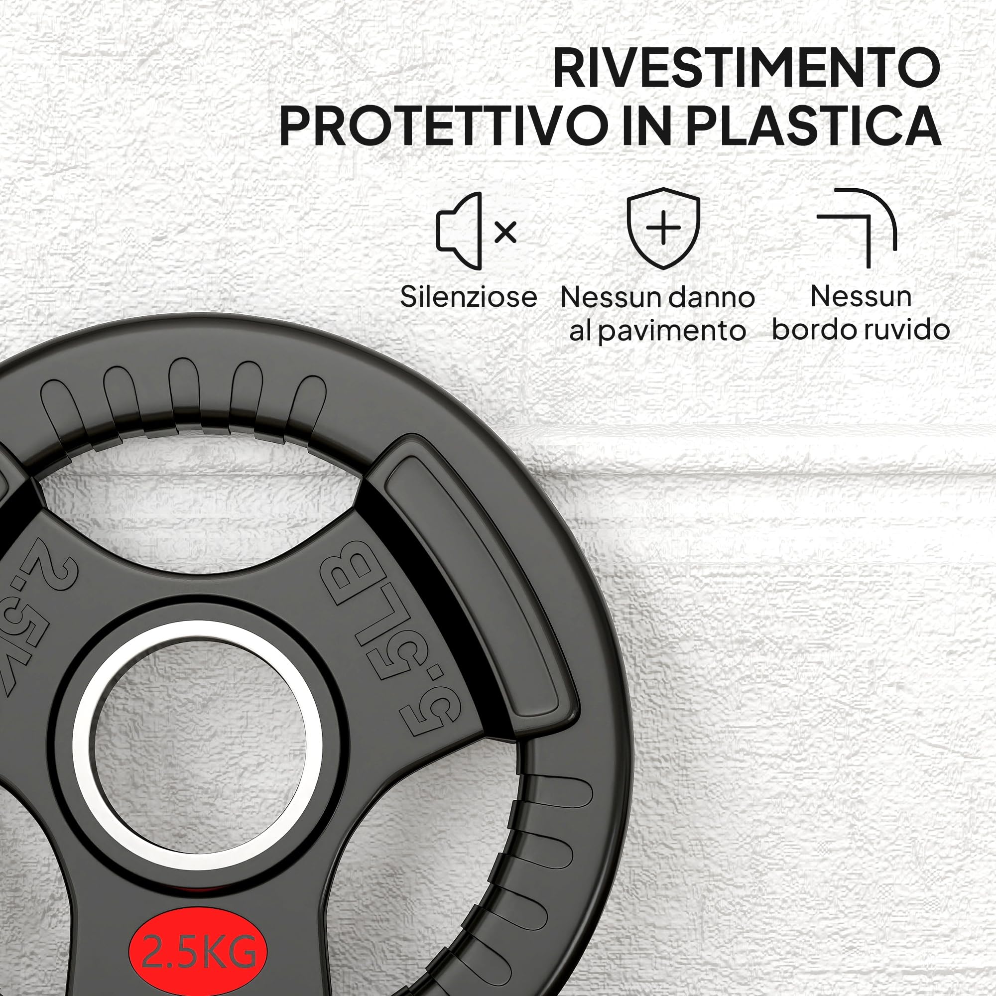 SPORTNOW Set di Dischi Pesi con Foro da 5 cm, Coppia di Pesi per Bilancieri con 3 Impugnature per Allenamento a Casa e Palestra, in Acciaio con Rivestimento in Plastica, Nero