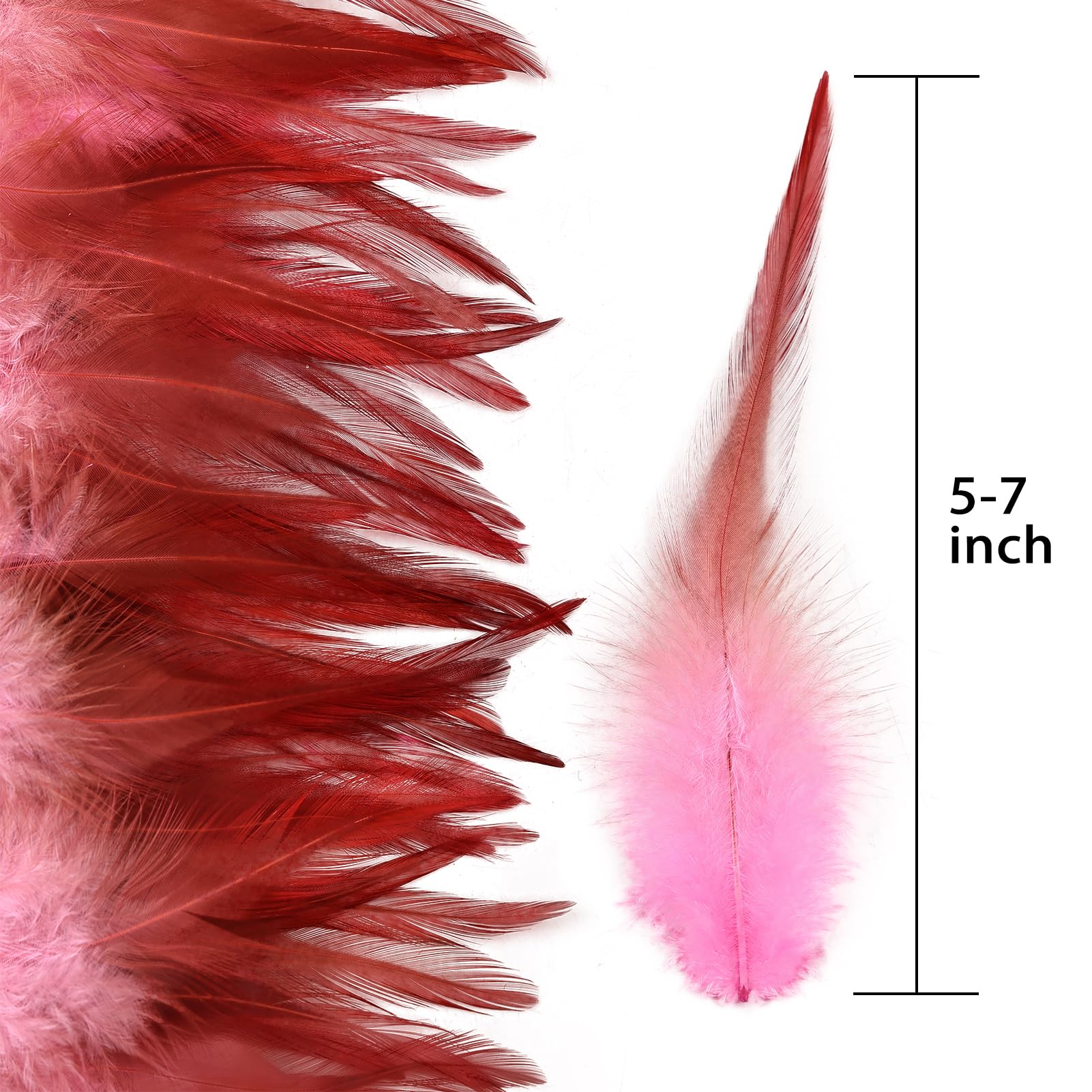 Pióra do kolorowych piór, Opakowanie 240 szt. piór koguta 5-7 cali, wielokolorowe, do samodzielnego wykonania(Pink)