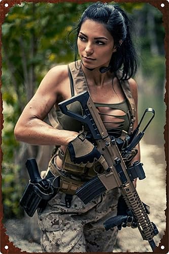 Cartel de metal con diseño de pin up para niña, estilo vintage, militar, sexy, para mujer, con armas, decoración divertida de hombre, arte rupestre