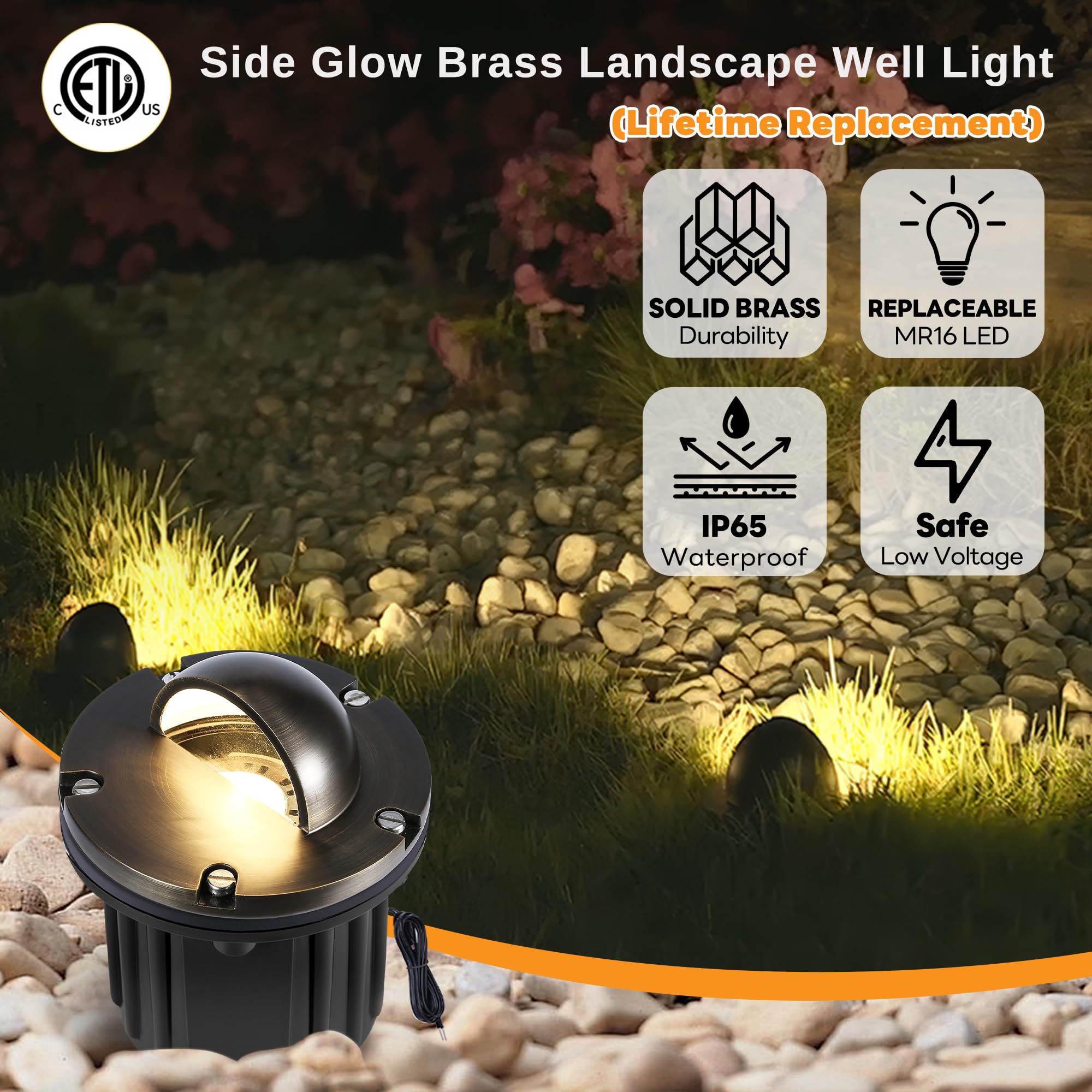 Gardenreet Landscape Well Light - Brass LED Ip65 Low Voltage In-Ground Lighting, Outdoor 12V Waterproof Wired Fixture, Antique Bronze for Wall Walkway Lawn Without MR16 Bulb