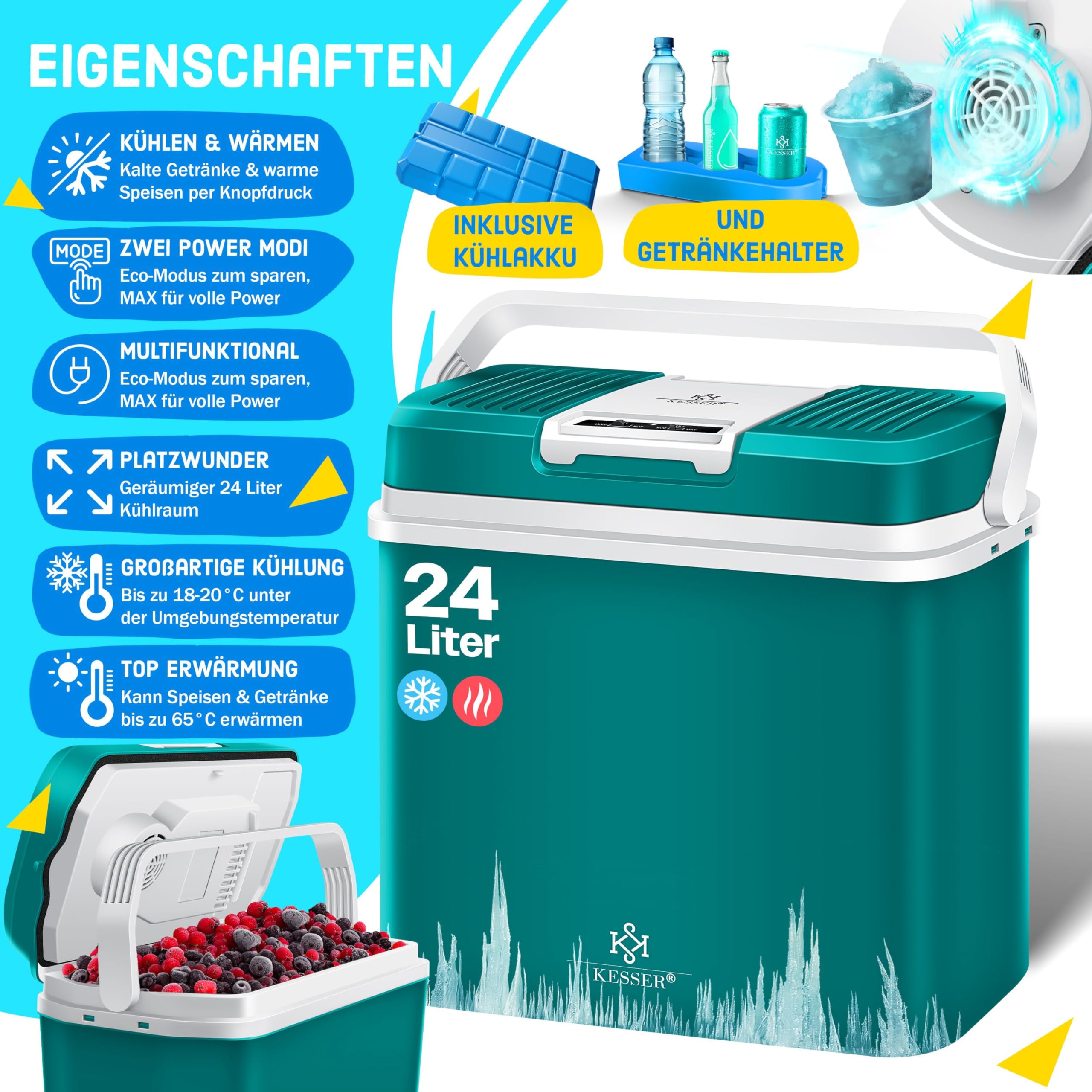 Kesser 24 Litri Cooler Elettrico Auto Barca Camping - Dettaglio