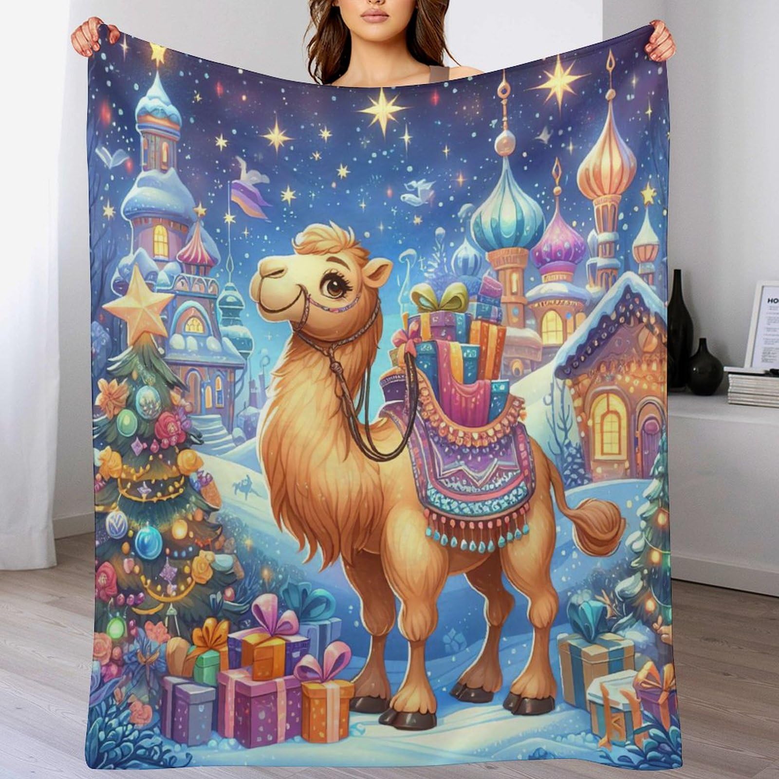 Couverture polaire chameau mignon couverture moelleuse flannel toutes saisons 130x180cm