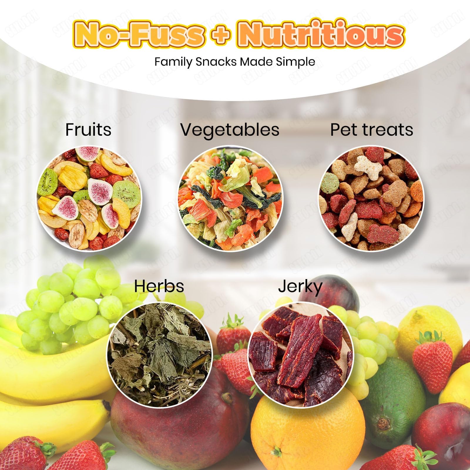 Deshidratador digital silencioso de 400 W, 6/8 bandejas, puerta de vidrio y flujo de aire 360°.35–74 °F, funcionamiento eficiente para elaborar snacks saludables, frutas desecadas