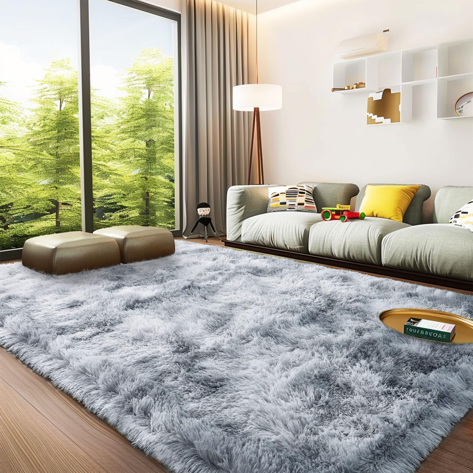 Homaxy Hoogpolig Zacht Tapijt Anti-slip Onderzijde Wasbaar Groot Tapijten voor de woonkamer, kinderkamer, slaapkamer - 200 cm rond, Beige