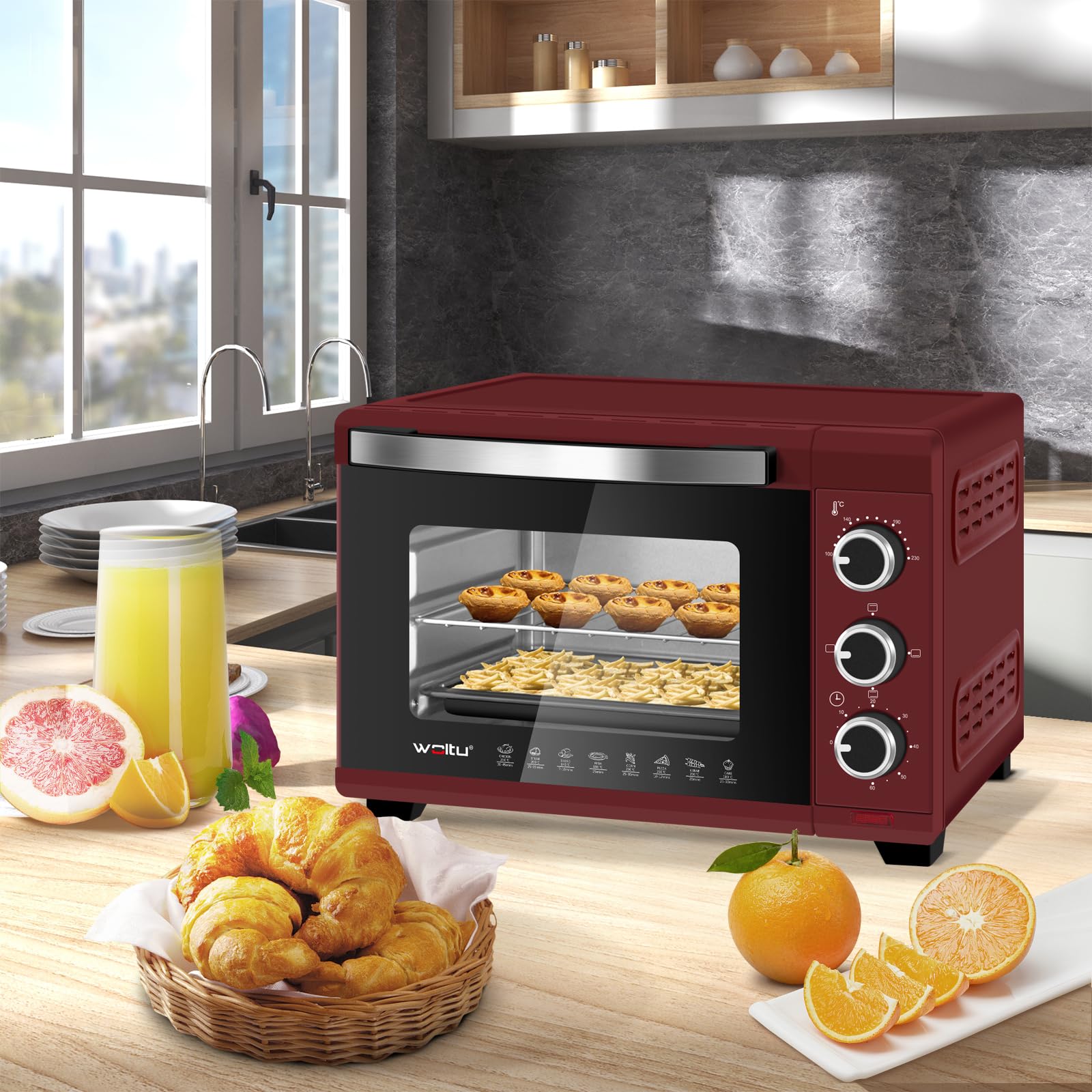 WOLTU Horno Pequeño Sobremesa 21 L 1280 W 100-230℃ Rojo