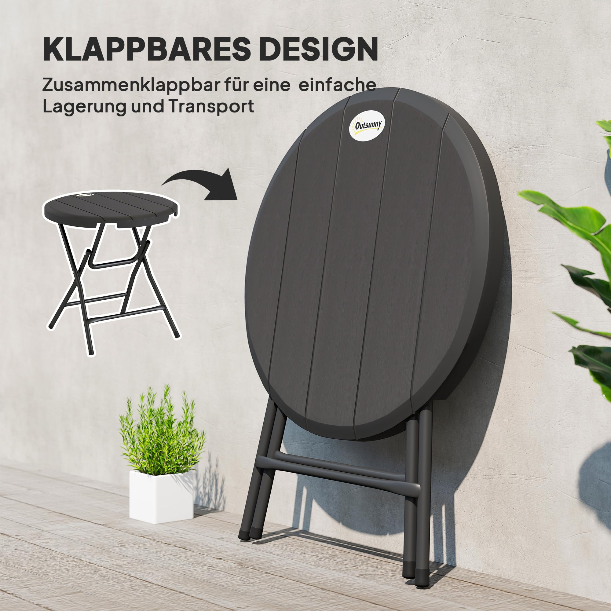 Outsunny Gartentisch Klappbar HDPE Wetterfest für 4 Personen Ø80 cm | Kunststoff, Rutschfest, Klapptisch, Buffettisch, Campingtisch, Balkontisch, Terrassentisch, Outdoor Esstisch