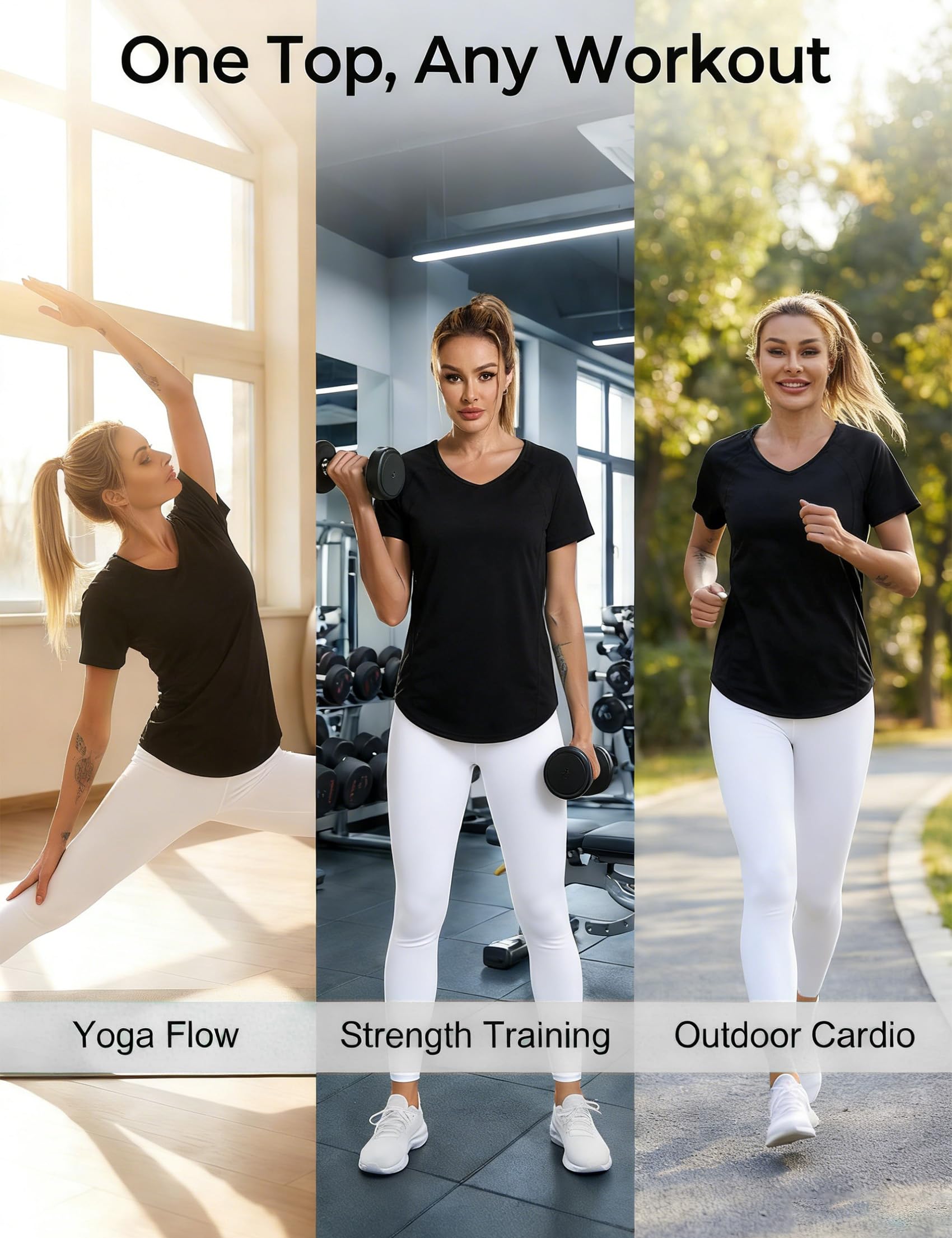 Camiseta Deportiva Manga Corta Mujer Camisetas Deporte Cuello en V Fitness Yoga Top Transpirable y Secado Rápido Ropa Entrenamiento Atlético S-3XL