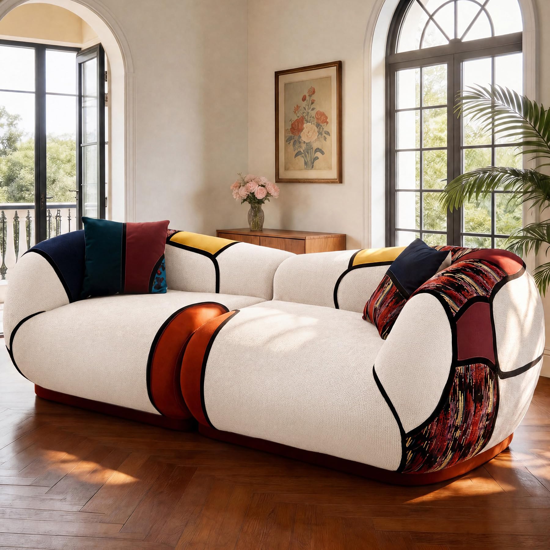 Vipbear Sofá de 3 Plazas de 265 cm, Sofá de Salon Estilo Bohemio, Tapizado de Chenilla Sin Muelles, Espuma de Alta Densidad, Modular para el Salon, No Requiere Montaje