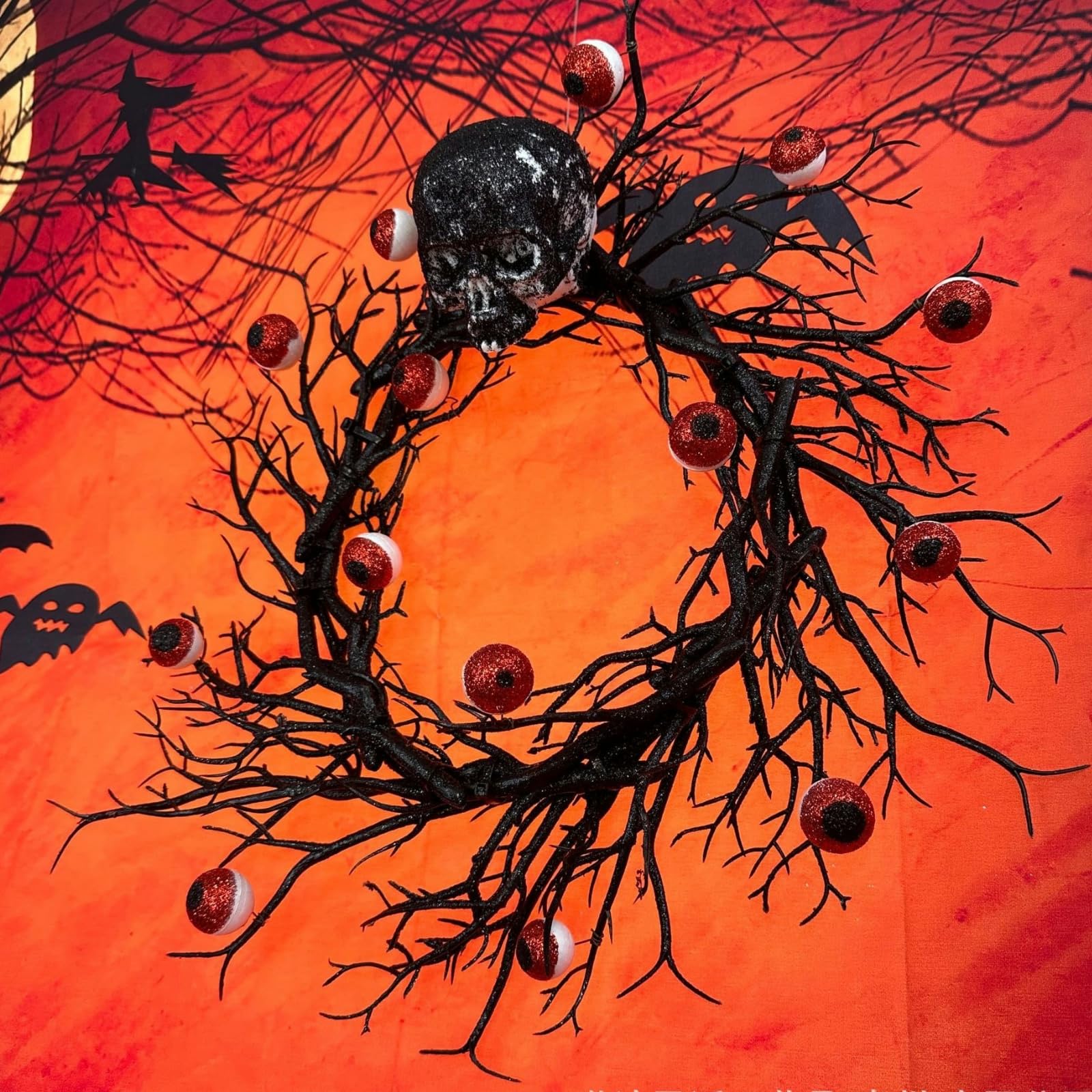 Ghirlanda Horror di Halloween con scheletri per la Porta d'ingresso con luci e Occhi Rossi, Ghirlanda spettrale per Halloween, Decorazioni per Esterni e Interni, Decorazione autunn