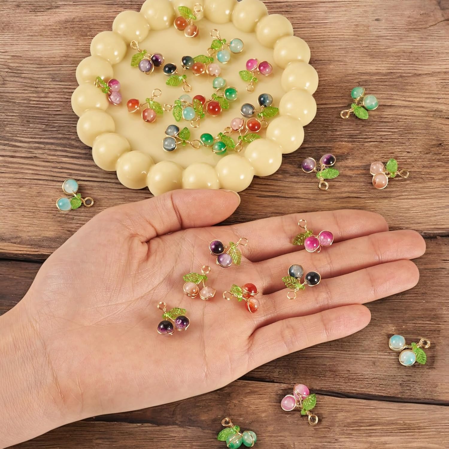 Cheriswelry Cherry Glass Pendants Crackle Bead Dangle Charms Fruit Earring Charms Lovely Hang Ornament for DIY Craft Bracelet Necklace Jewelry Making - Image 6