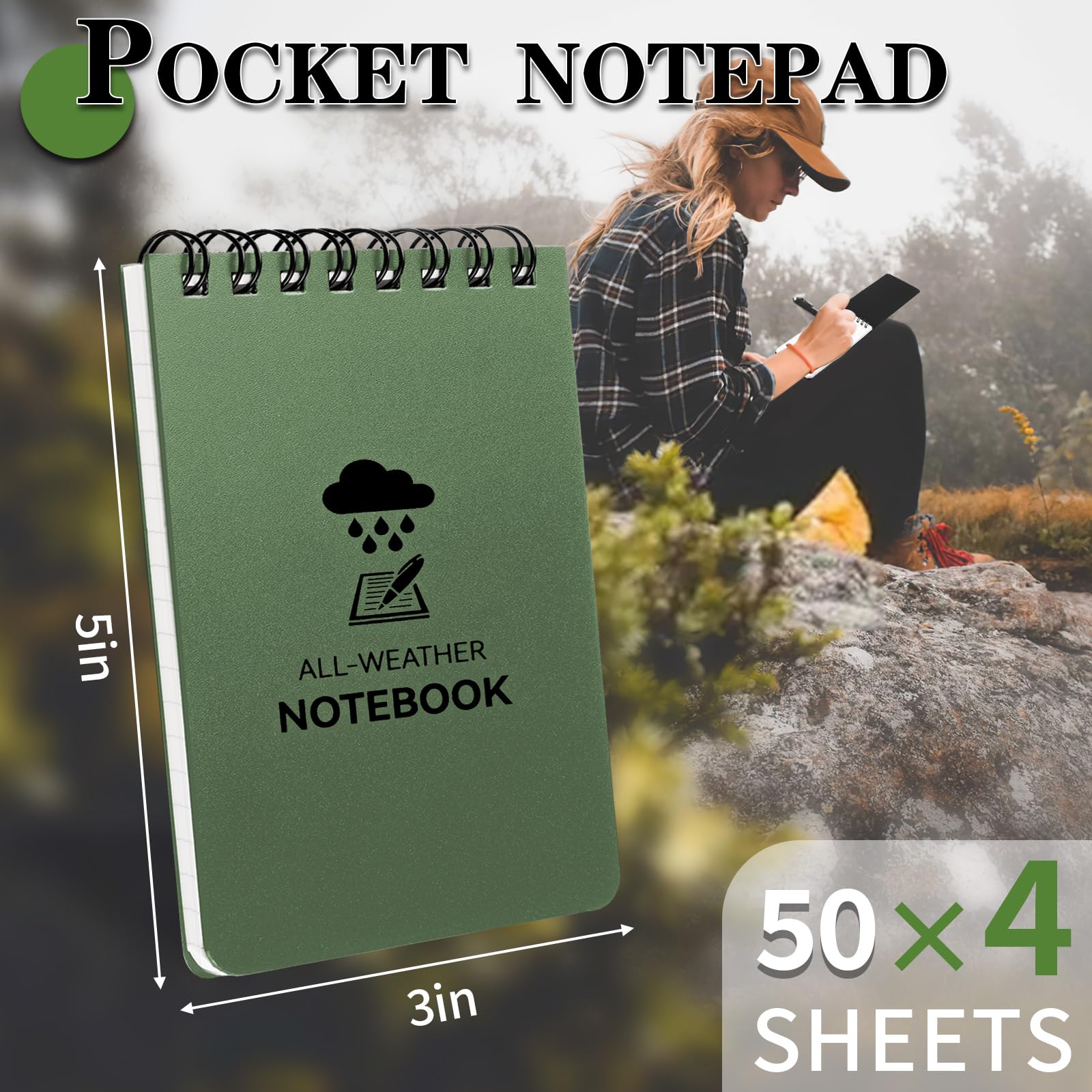 COIDEA Wasserdichtes Notizbuch, 4 Stück, Top-Spiral-Taschen-Notizblock, 7,6 x 12,7 cm, wetterfestes Notizblock, Allwetter-Polizei-Taschennotizbuch, kleine Memo-Steno-Notizblöcke für Outdoor, Büro,