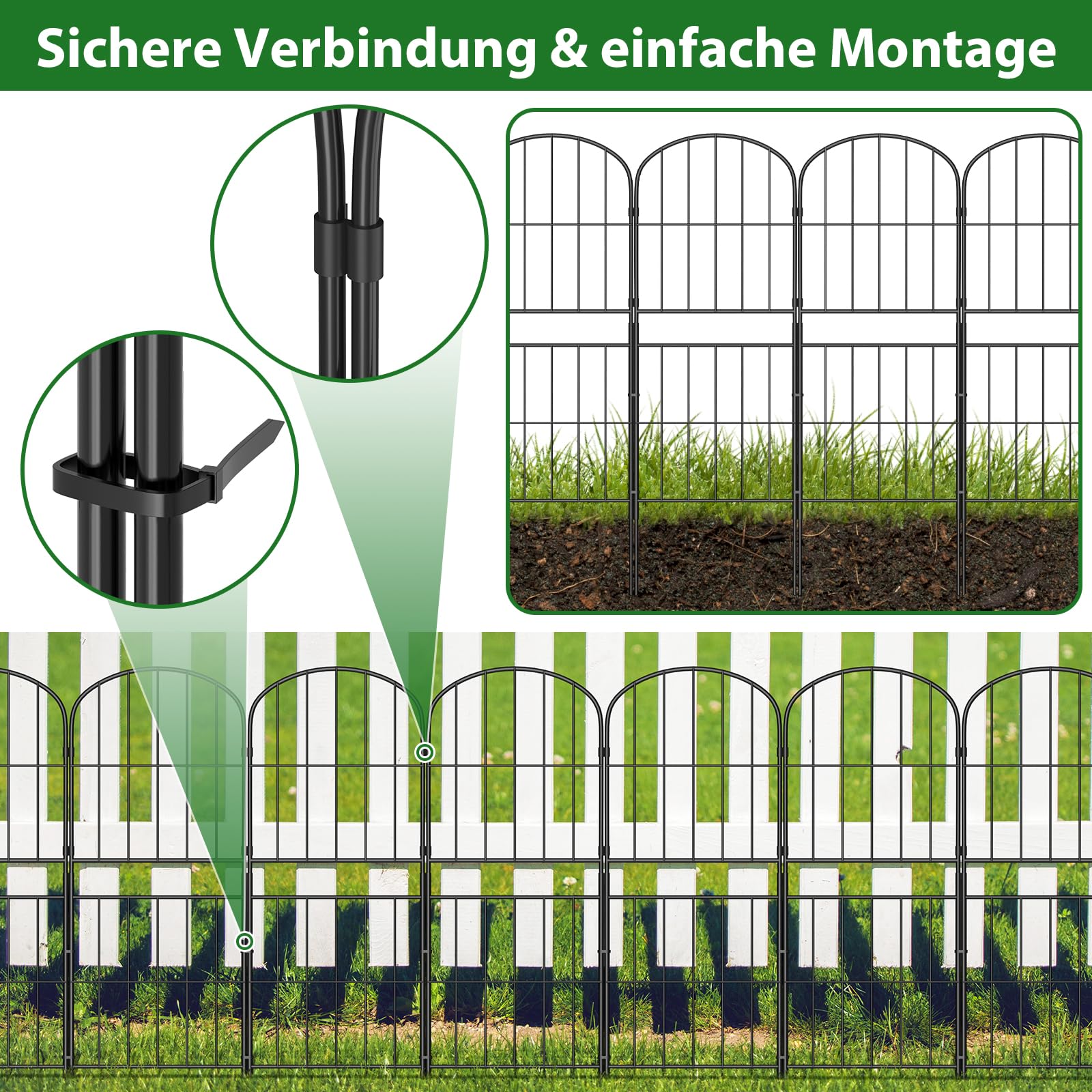 LIANTRAL 10 Stück Dekorativer Gartenzaun, Tier Barriere Zaun, Steckzaun Metall, Rostfeste Gartenzaun, Kein Graben Zaun Patio Grenze Tierzaun für Hunde Kaninchen im Freien Patio, 91 cm (H) x 3,05 m (L)