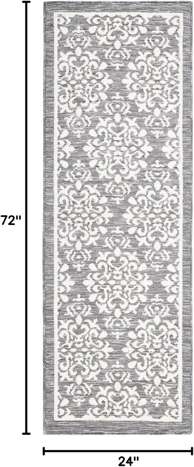 TOWN & COUNTRY EVERYDAY Walker Damask Medallion Everwash™ Washable Multi-Use Decorative Rug, Tufted Kitchen Runner Rug, Low-Profile Door Mat, Bath Rug with Non-Slip Backing, Grey, 24"x72"