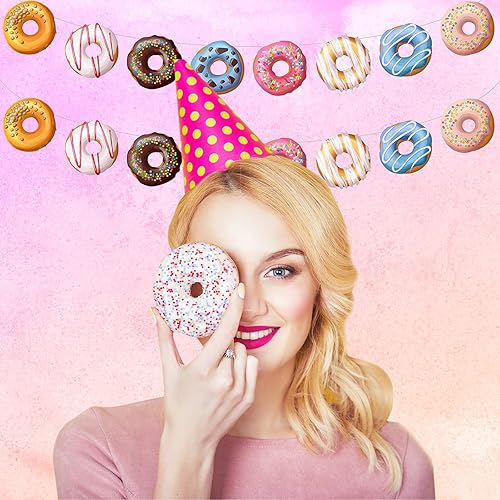 Miniatura 3 de Chinco Juego de 4 pancartas de dona para fiesta de cumpleaños, suministros de dona, decoración de dona, fiesta, colgante, remolino, recortes, kit de