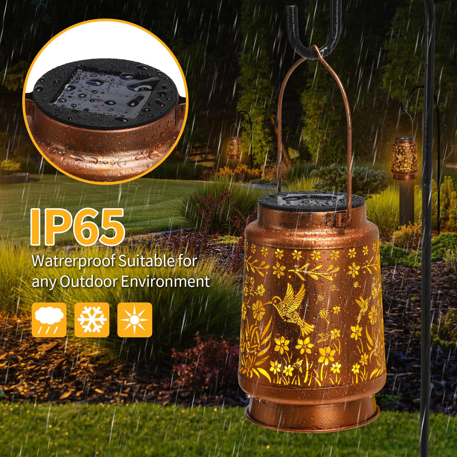 Hummingbird Solar Lanterns Outdoor Waterproof,Garden Decor Metal Hanging Decorative Solar Lights,Mothers Day Gifts,Birthday Gifts for Women Mom Grandma，Gardening Gifts for Yard, Patio, Lawn, Tabletop