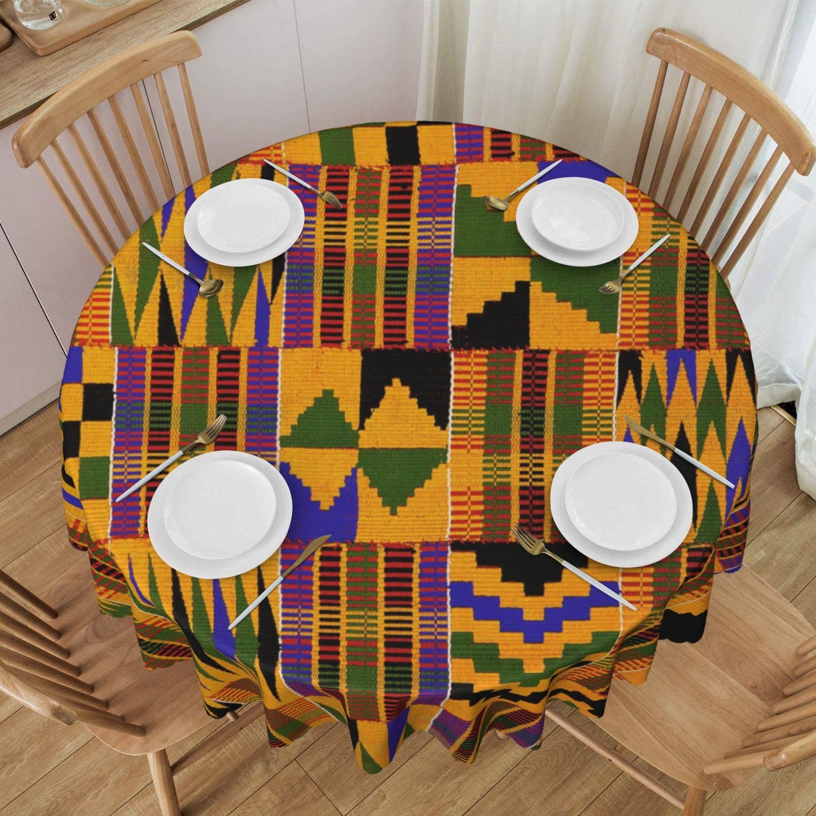 DCEHGEW 60 In Round Tablecloth with Lace, African Ethnic Pattern Printed Oilproof & Washable Fabric Picnic Table Cloth Table Covers