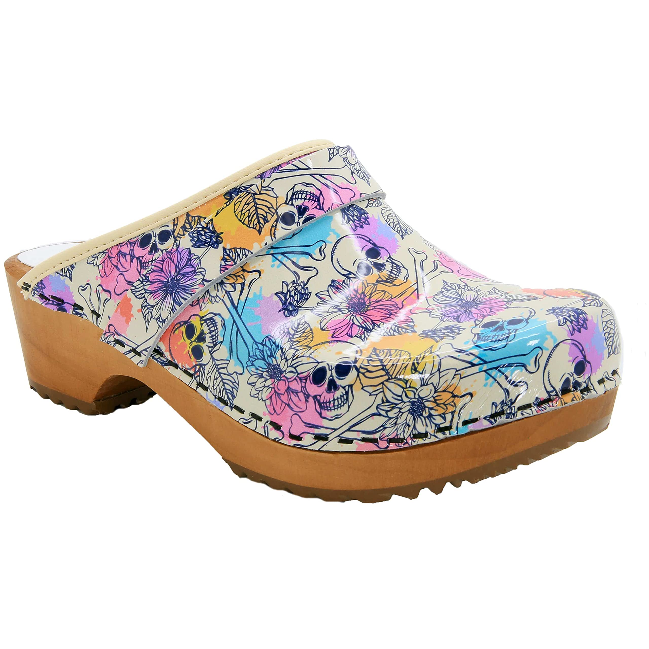 Bjork Maja Wood Open Back Leather Clogs