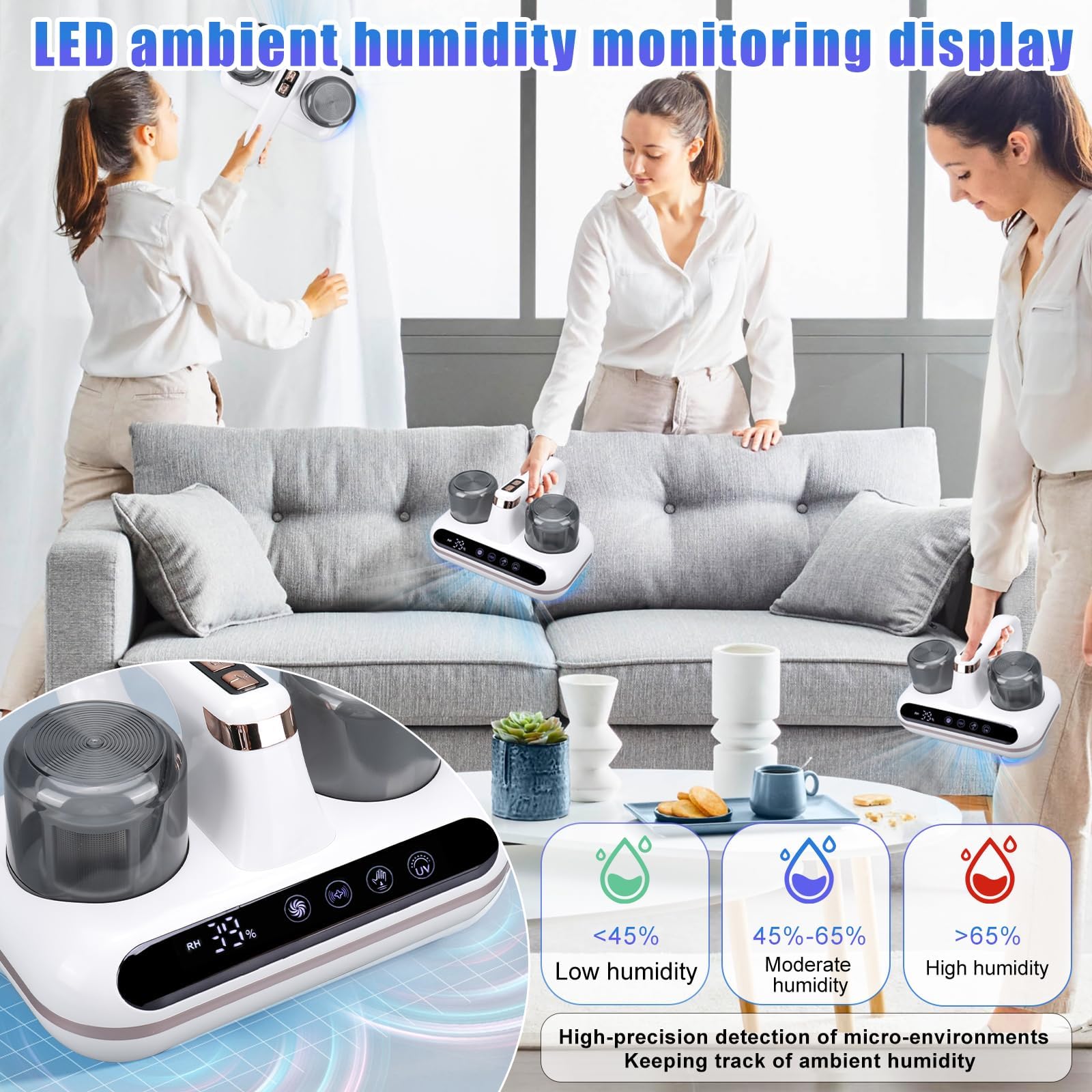 Aspirapolvere senza fili per materassi, portatile, con aspirazione da 10 kpa, 2 filtri, batteria da 1800 mAh, display a LED, per materassi, letti, divani, cuscini