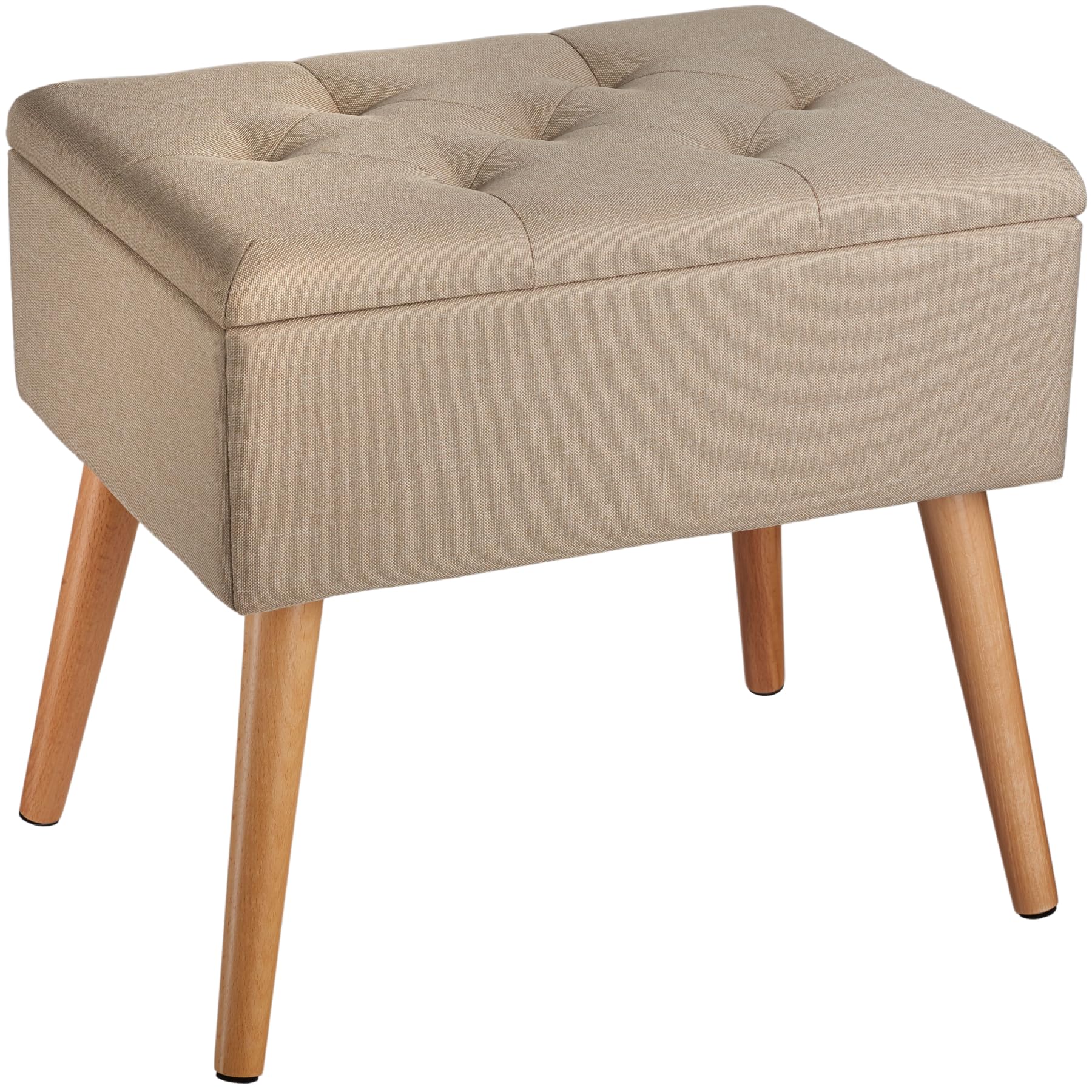 tectake® Puff Almacenaje Dormitorio con Diseño Elegante Efecto Lino, Banco con Almacenaje Práctico, perfecto Taburete Tocador, Puff Reposapies o Banqueta Dormitorio - 51 x 37,5 x 45,5 cm Arena