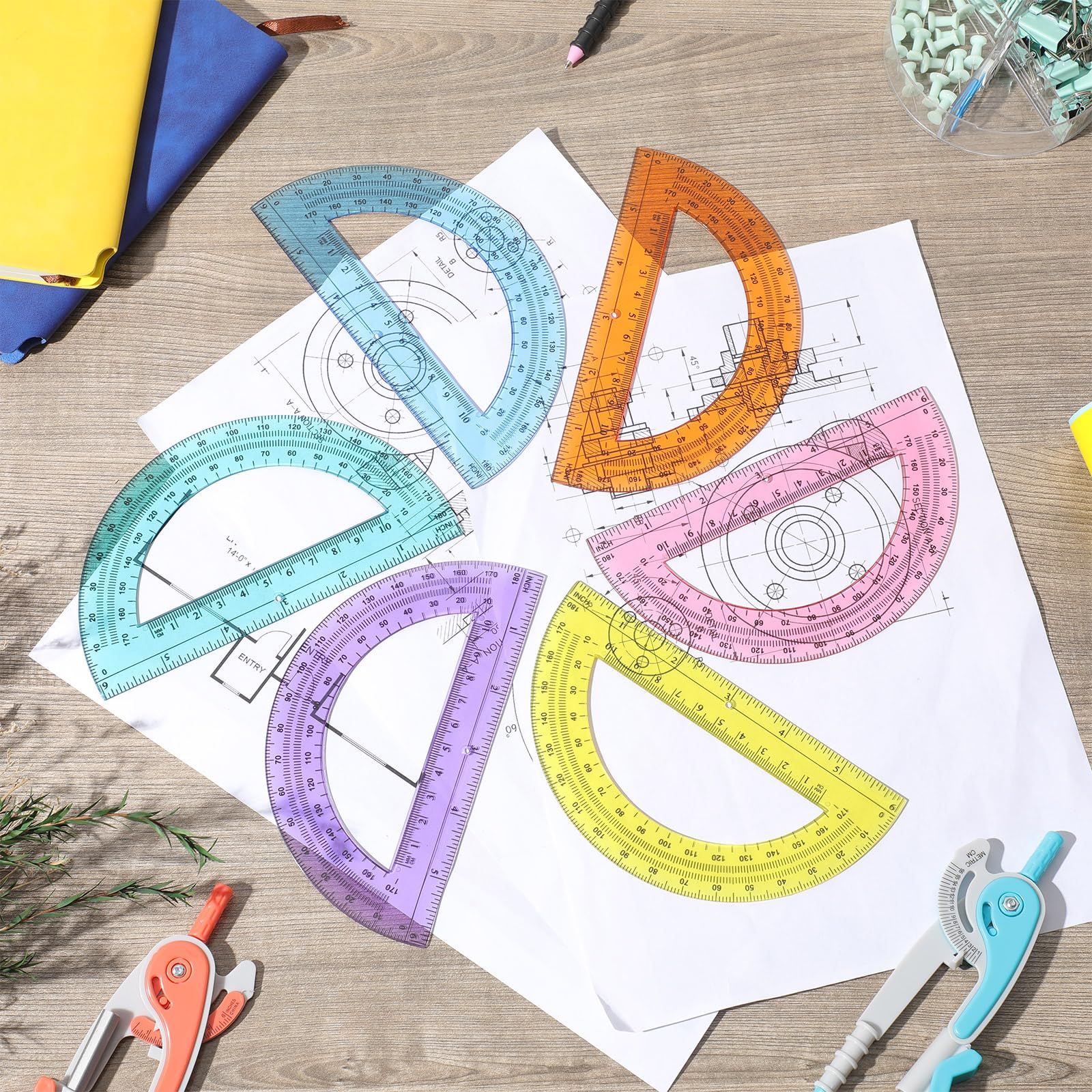 CHENGU Kompass- und Winkelmesser-Set, 48-teilig, Weihnachtsartikel, mehrfarbig, Kompass, Geometriewerkzeug, 15,2 cm, 180 Grad, Mathematik-Grafik-Zeichenwerkzeuge für Büro- und Schulbedarf (sechs