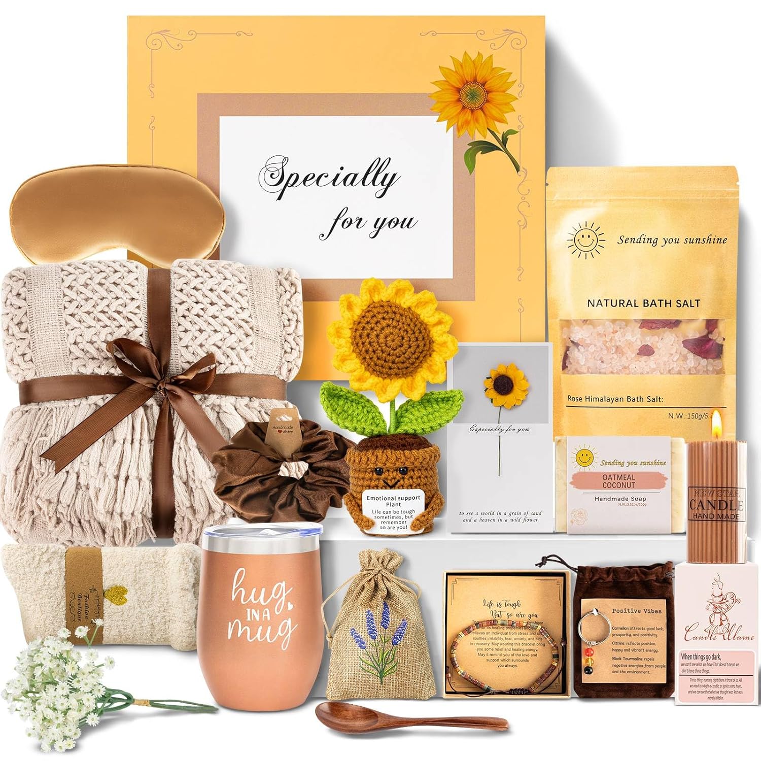 Uongeod Gift Baskets for Women Get Well Gifts for Women New Mom Care Package Birthday Sympathy Grief Sunflower Thinking of You Basket