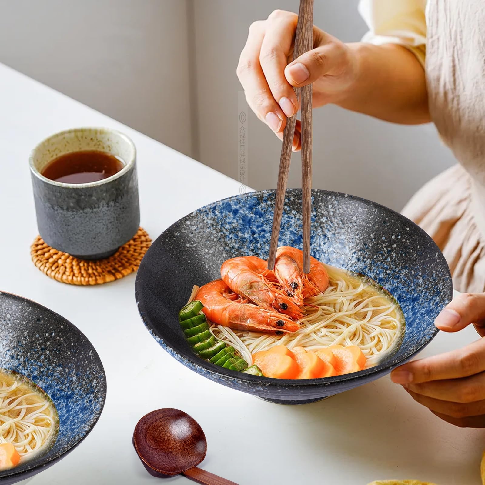 Set 4 Ciotole In Ceramica Per Ramen – 1000 Ml, Design Giapponese, Lavabili In Microonde E Lavastoviglie - 3