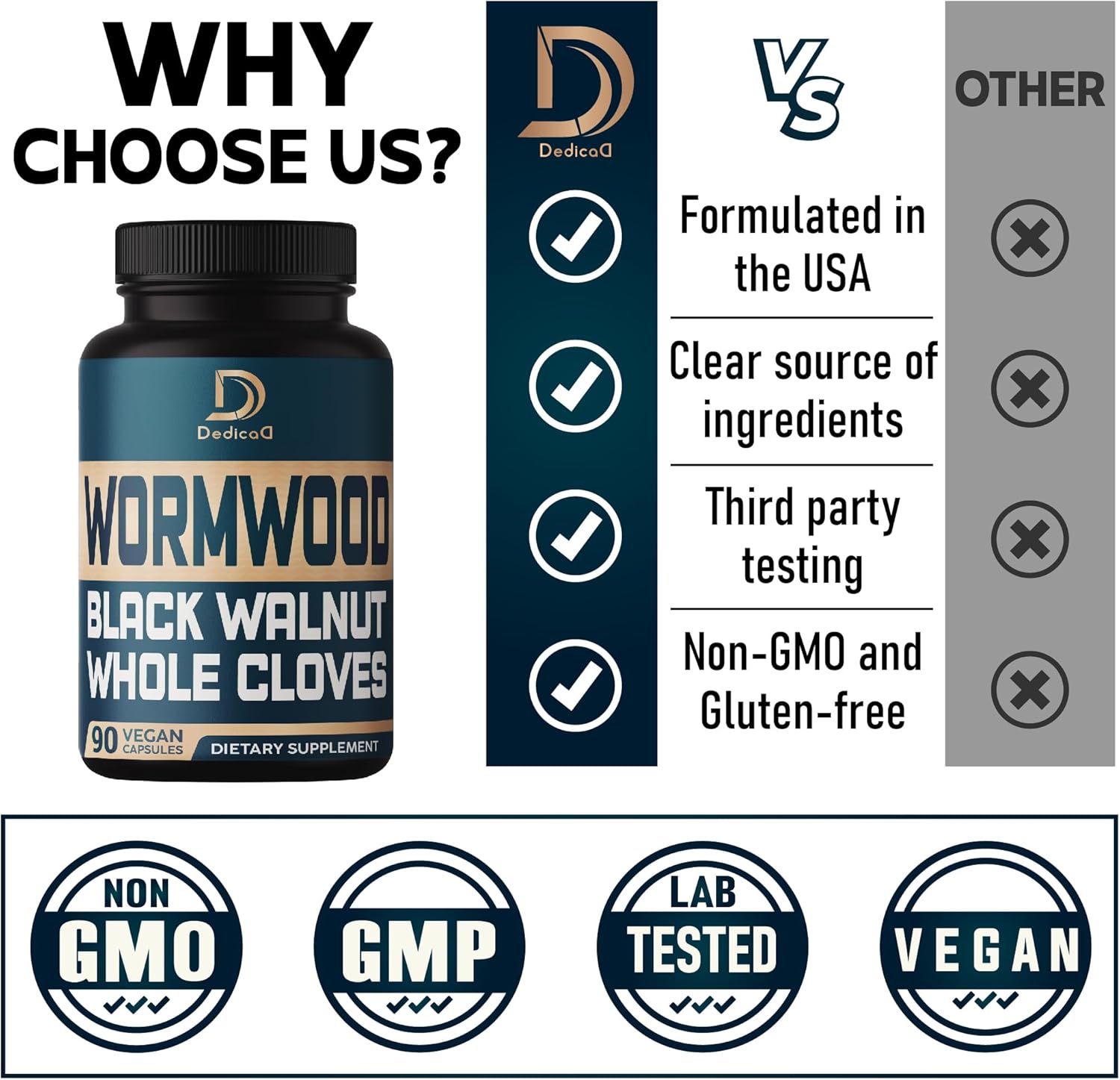 12in1 Wormwood Black Walnut Clove Capsules - Immune, and Mood Support - 3 Month Supply - 90 Vegan Capsules - Image 5