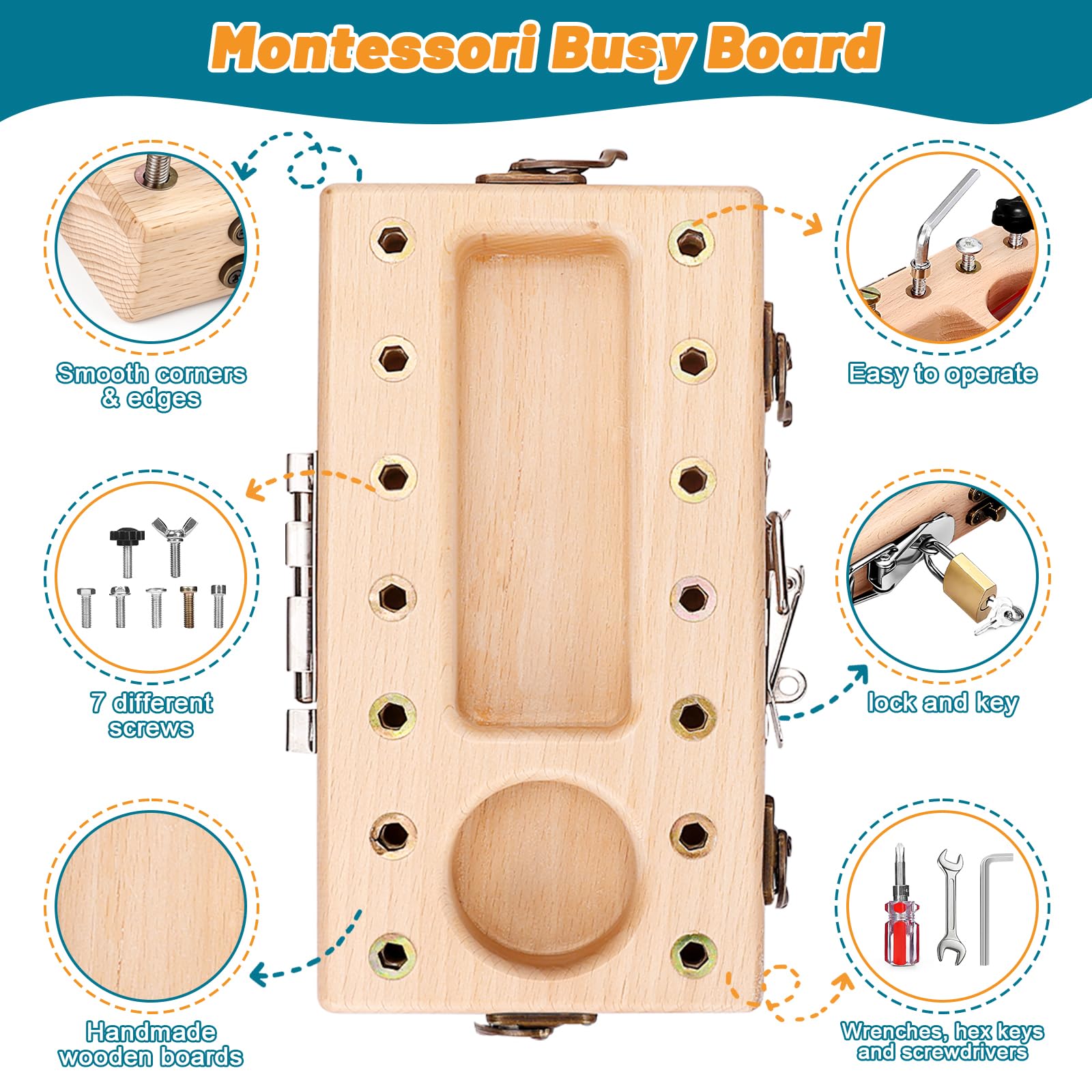Montessori Spielzeug ab 3 4 5 Jahre, Holzspielzeug Schraubendreher Busy Board Kinder Spielzeug mit Zubehör, Motorikspielzeug Kinderspielzeug Geschenke für Jungen und Mädchen