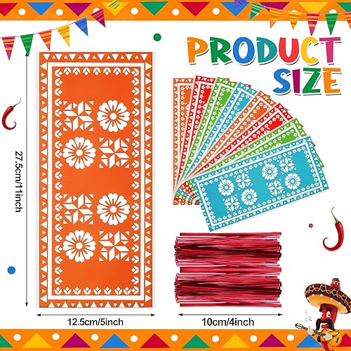 Miniatura 9 de Wesnoy 100 bolsas de celofán mexicano, bolsas de dulces mexicanos, bolsa de regalo de fiesta de cinco de mayo, bolsa de regalo para fiesta mexicana