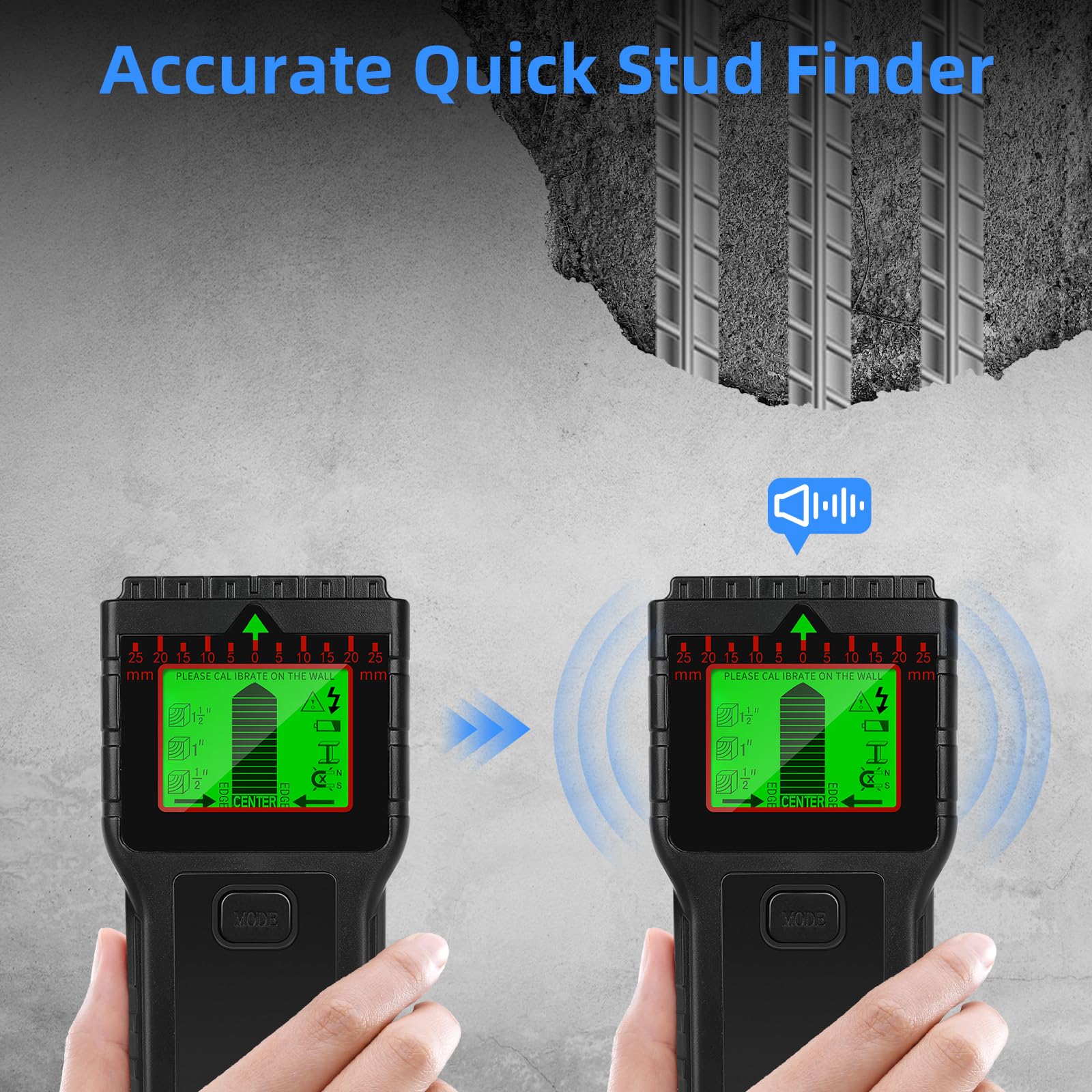 Sensore scanner da parete 8 in 1 con display LCD e allarme audio per legno, CA, filo vivo, bulloni metallici, rilevamento tubi (nero)