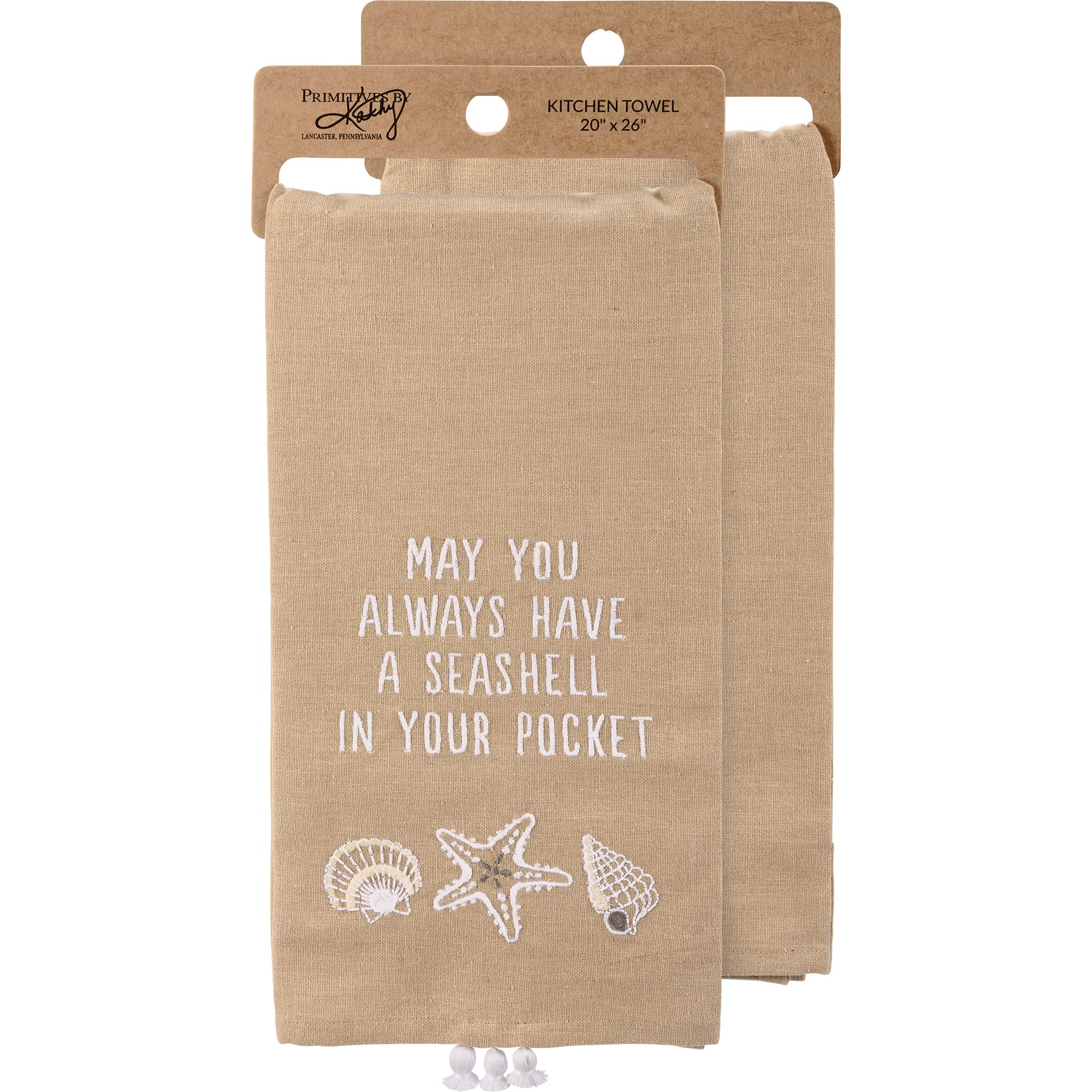 Torchon de cuisine en coton haut de gamme Primitives by Kathy motif coquillage durable