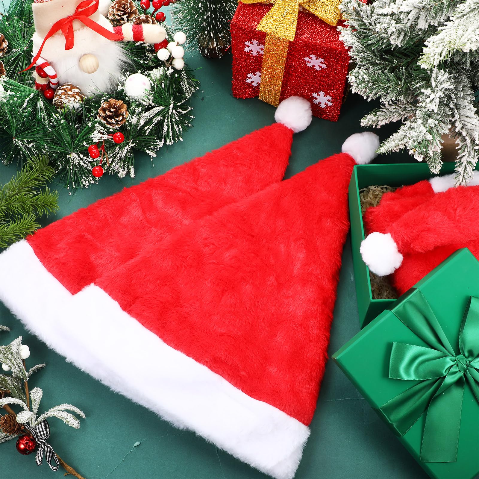 Suhine 10 sombreros de Papá Noel, sombrero de Navidad, gorro de Papá Noel con forro cómodo y ala de felpa para adultos
