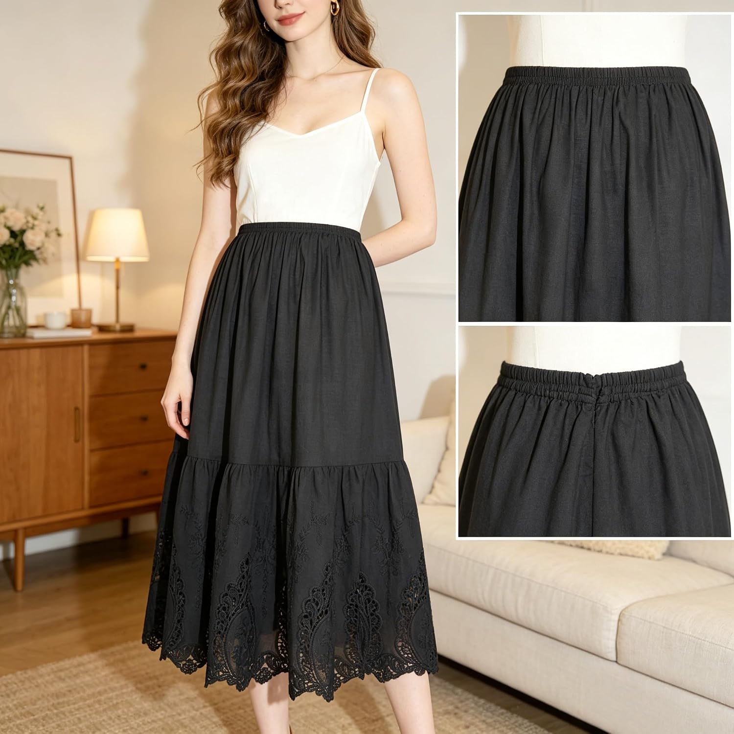 skirt extender dress women slip dresses under lace cotton extenders enaguas de mujer para faldas (US, Alpha, 3X-Large, Regular, Regular, QZOO5 black)