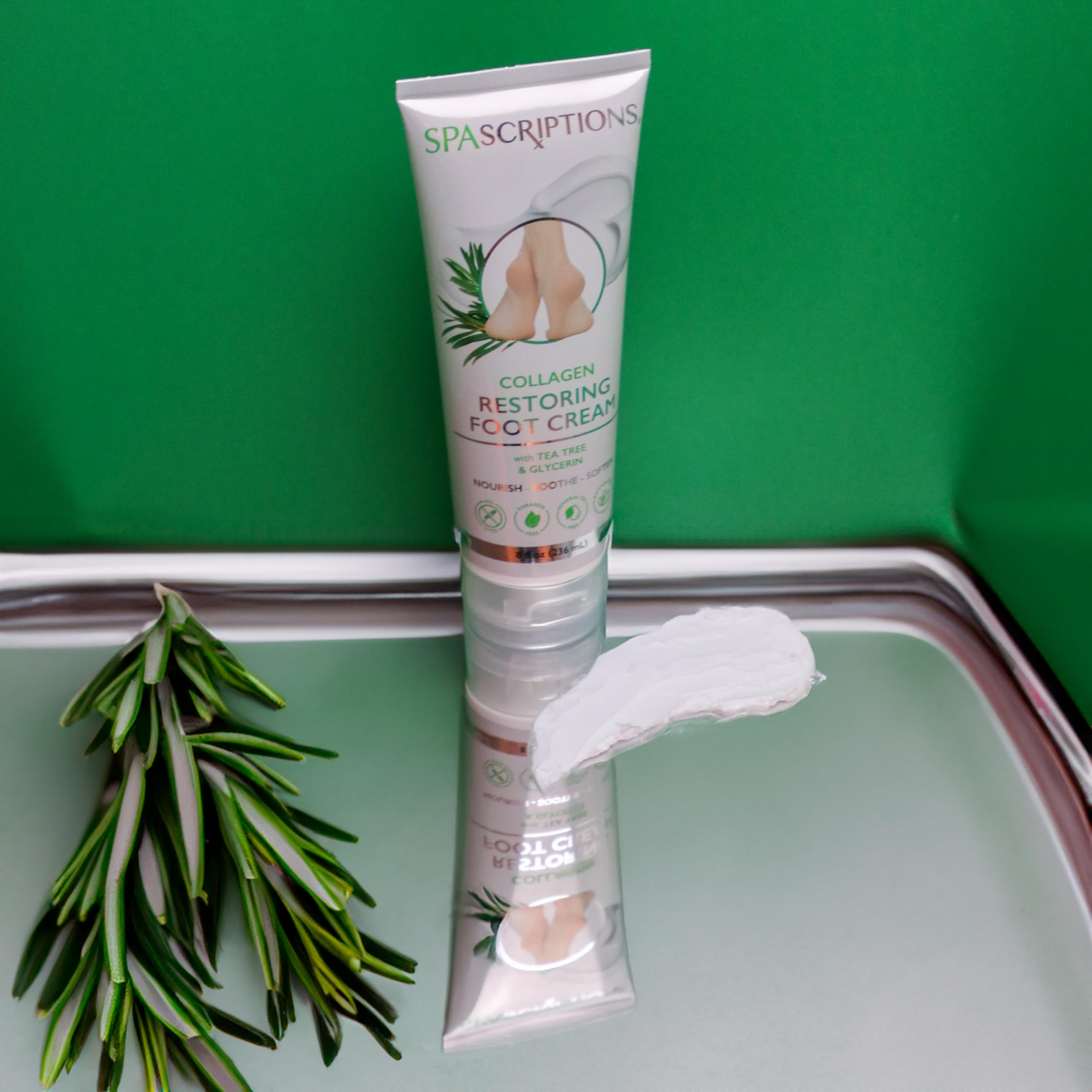 Crema restauradora de colágeno para pies, alivio para pies secos y agrietados, hidrata y repara con árbol de té, glicerina, ácido glicoílico, tubo de 8 onzas 3