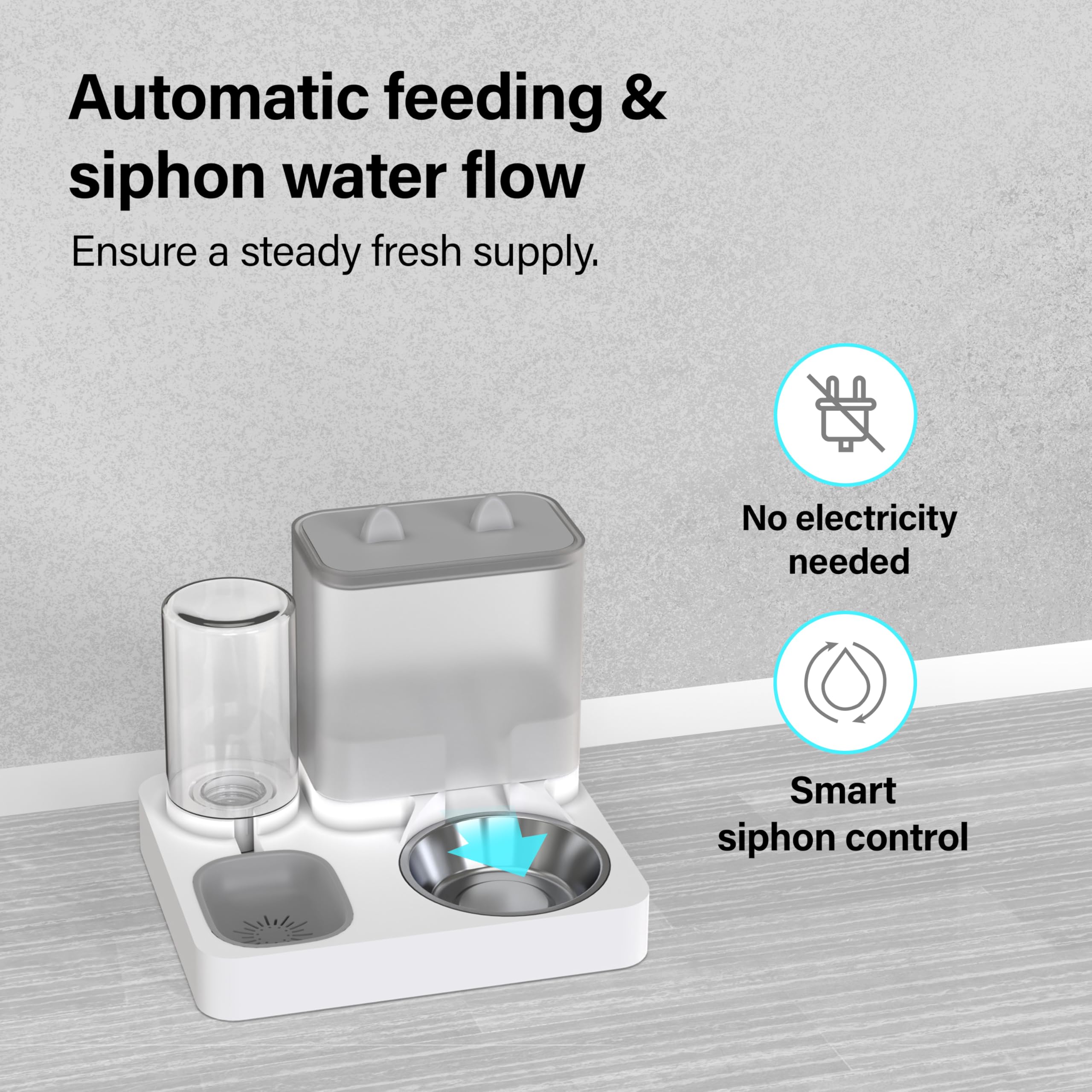 Distributeur Automatique 2 en 1 pour Animaux de Compagnie, Distributeur de Nourriture et d'eau, pour Petits Chats et Chiens, Distributeur d'eau de 2,2 L, Distributeur d'eau de 1 L, Station de