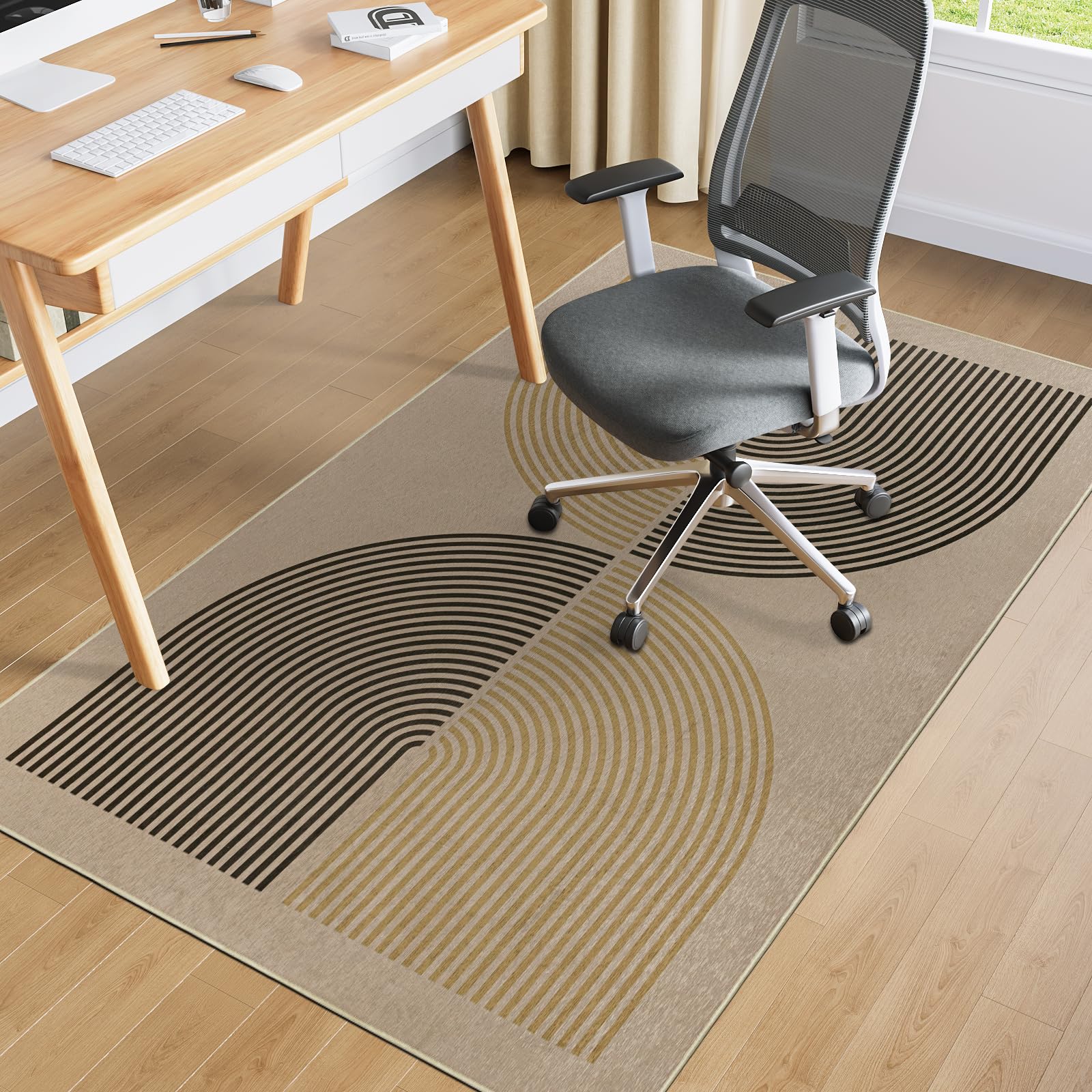 Homcomodar Floor Protection Mat, 120 X 150 Cm, Chair Mats For Hardwood Floor, Boho Desk Chair Mat For Hard Floor, Non-Slip Desk Rug For Office Chair (Grey