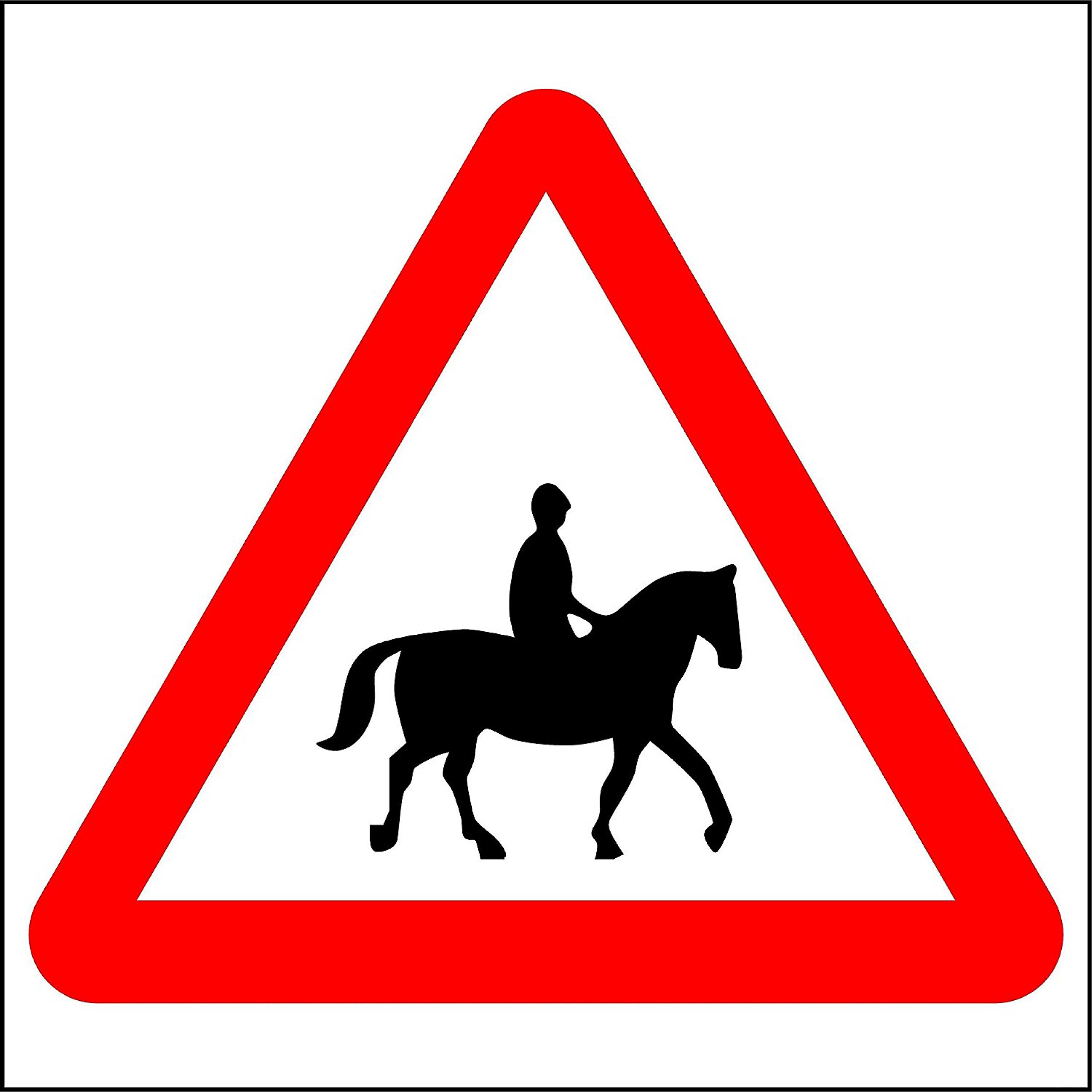 Accompanied horses or ponies likely to be in or crossing road ahead safety sign - 3mm Aluminium sign 300mm x 300mm