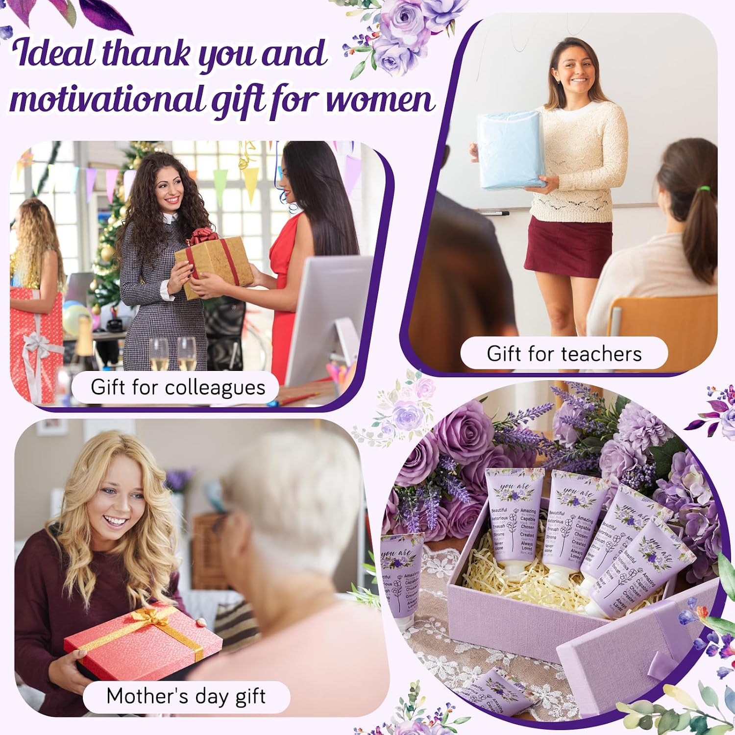 50 Pack Christian Hand Lotion Bulk Gifts for Women Mother's Day Gifts Bible Mini Travel Hand Lotion for Women Church Appreciation(Purple Flower)