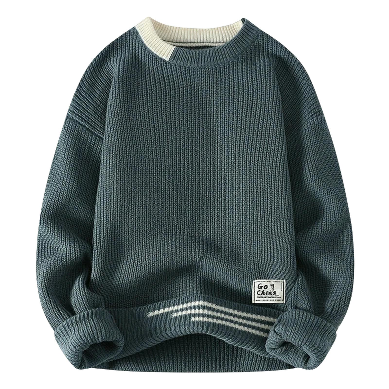 Maglione Uomo Autunno Inverno Pullover in Maglia Moda Lavorato A O-Collo Patchwork Maglieria Casual Maglioni Slim-nero-3xl