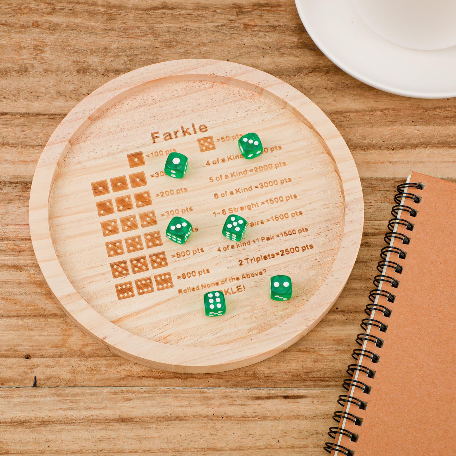 Vassoio per Dadi Farkle NQEUEPN, Vassoio per Dadi in Legno per Gioco Classico Farkle con 6 Dadi, 18,2cm Rotondo, Per Feste in Famiglia e Viaggi