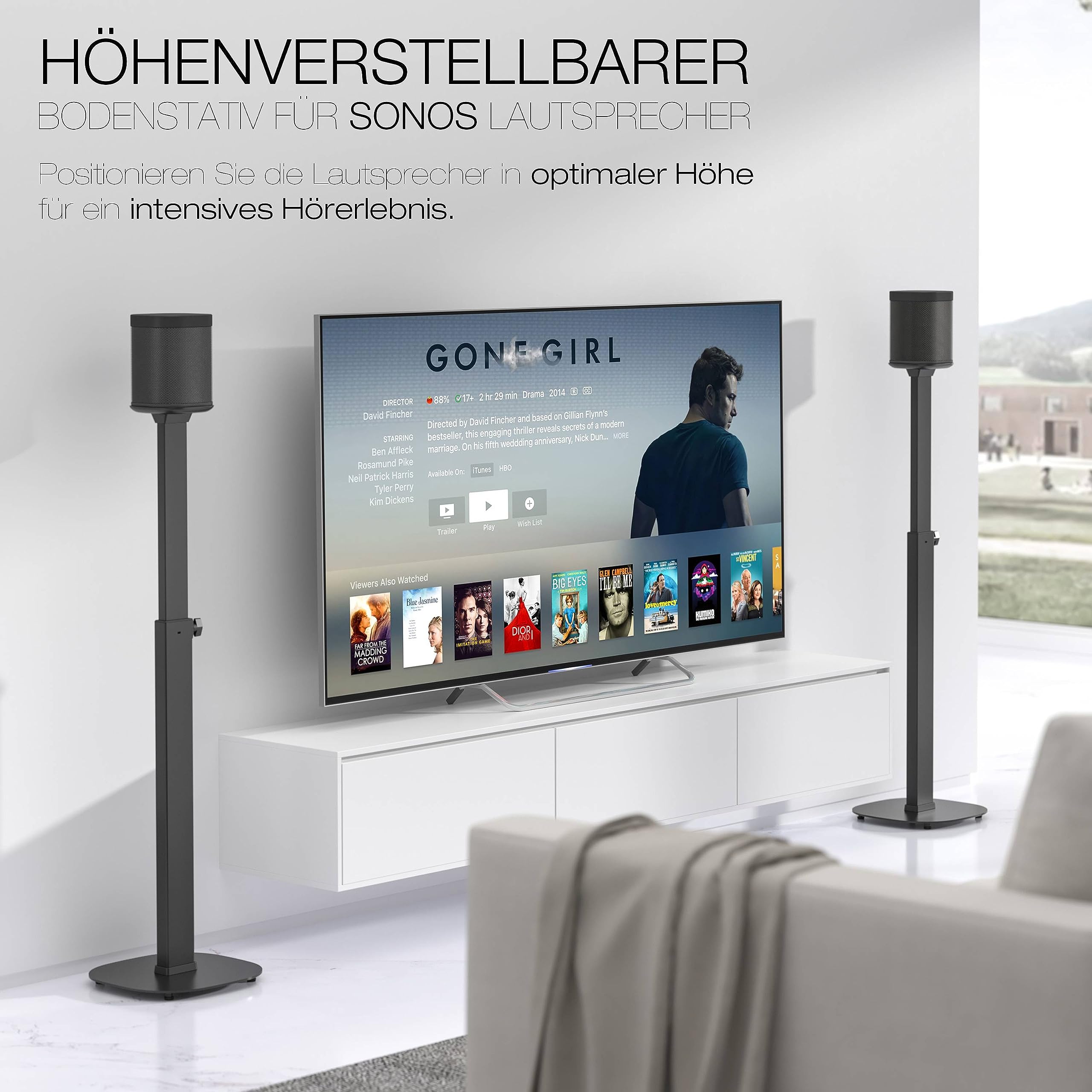 RICOO Supporto per Altoparlanti LH073 Supporti da terra per casse acustiche Supporto da Pavimento per SONOS ONE (SL) Stabile Stand con Gestione Cavi Integrata 1182 x 265 x 265 mm Set di 2, Nero