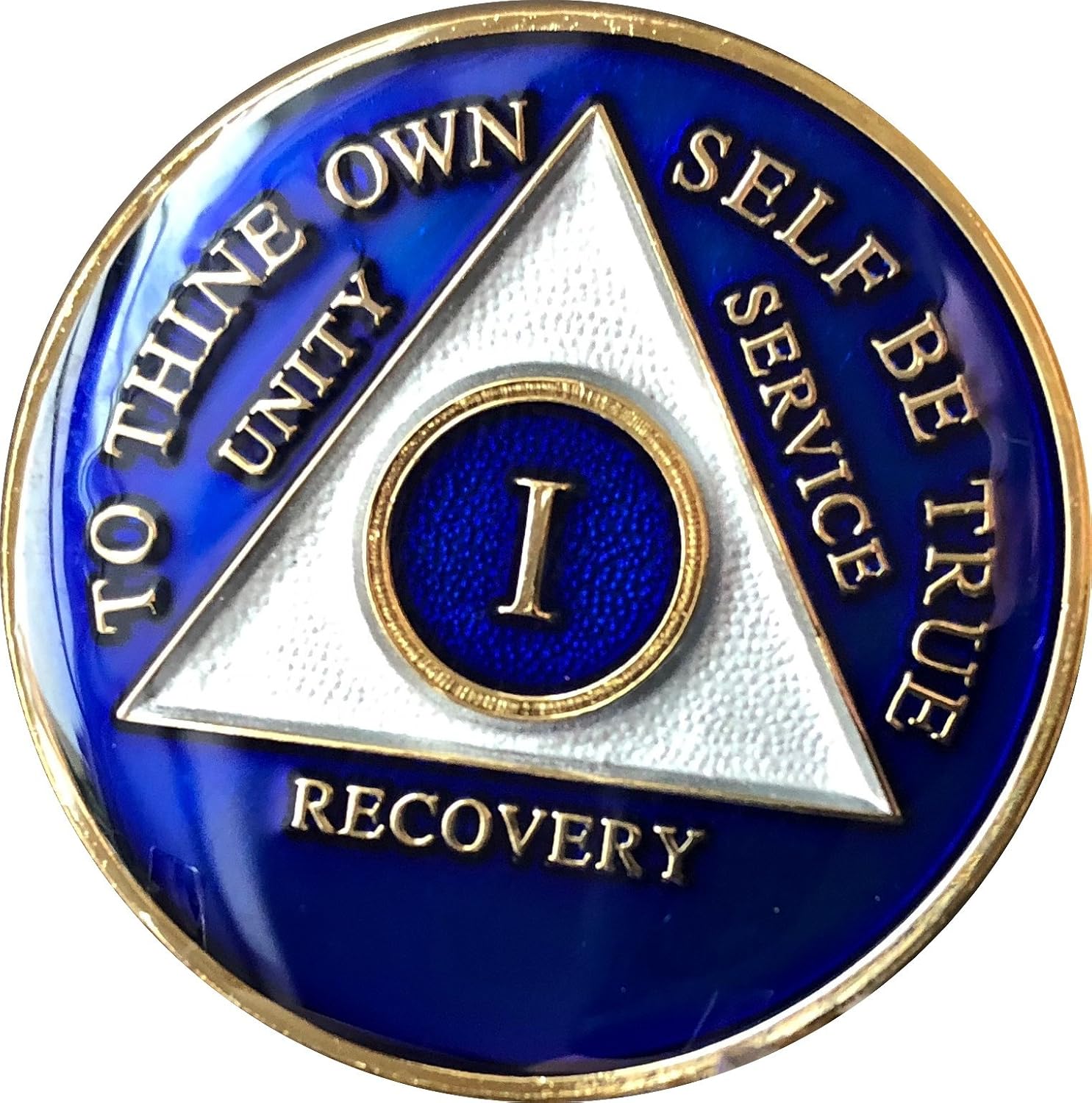 1 Year AA Medallion Metallic Blue & Black Tri-Plate Gold Plated Chip