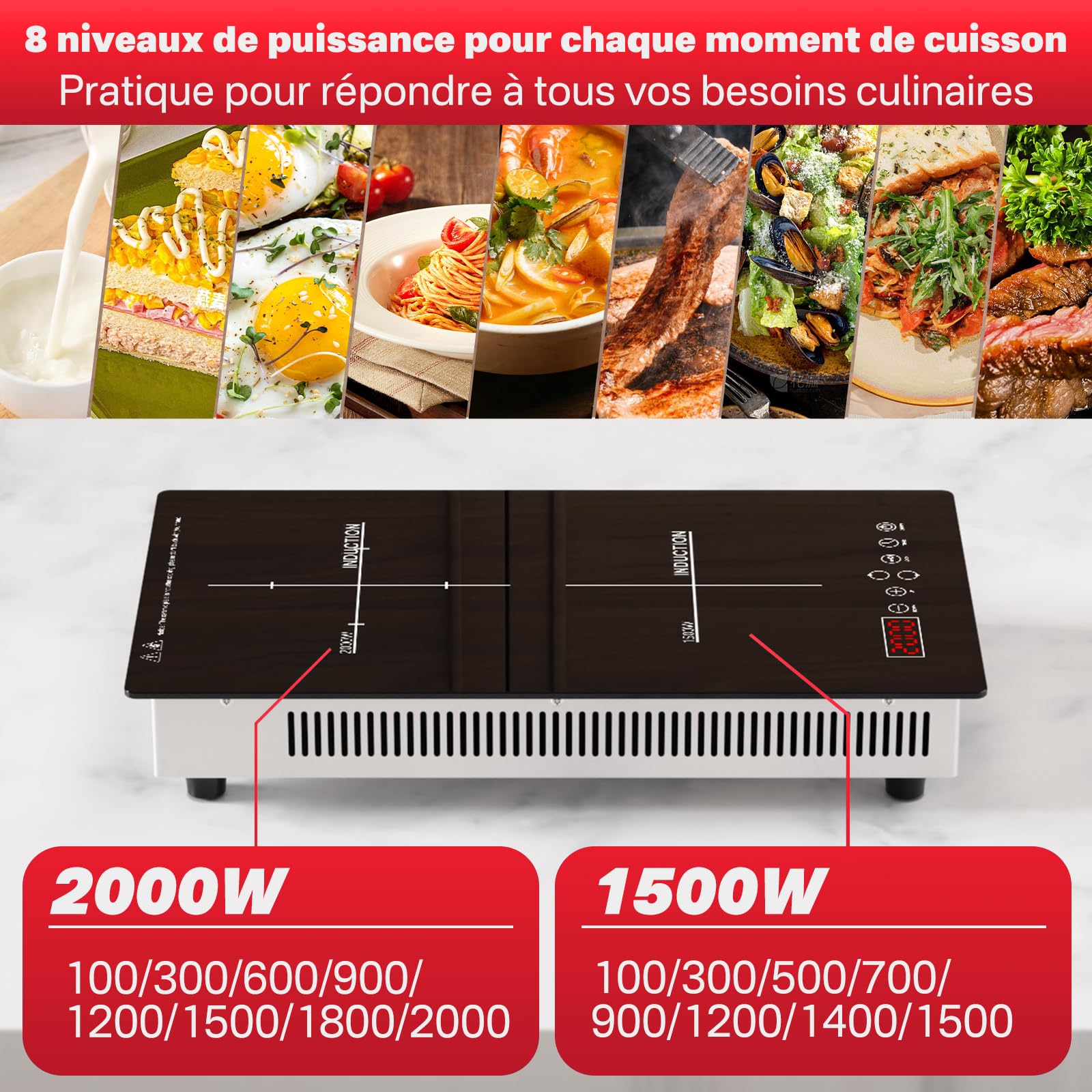 Plaque à Induction Encastrable 2 Foyers 3500W, Plaque de Cuisson Électrique avec Commande Tactile, Double Zone avec Minuteur et Sécurité Enfant, Induction - ID2EU