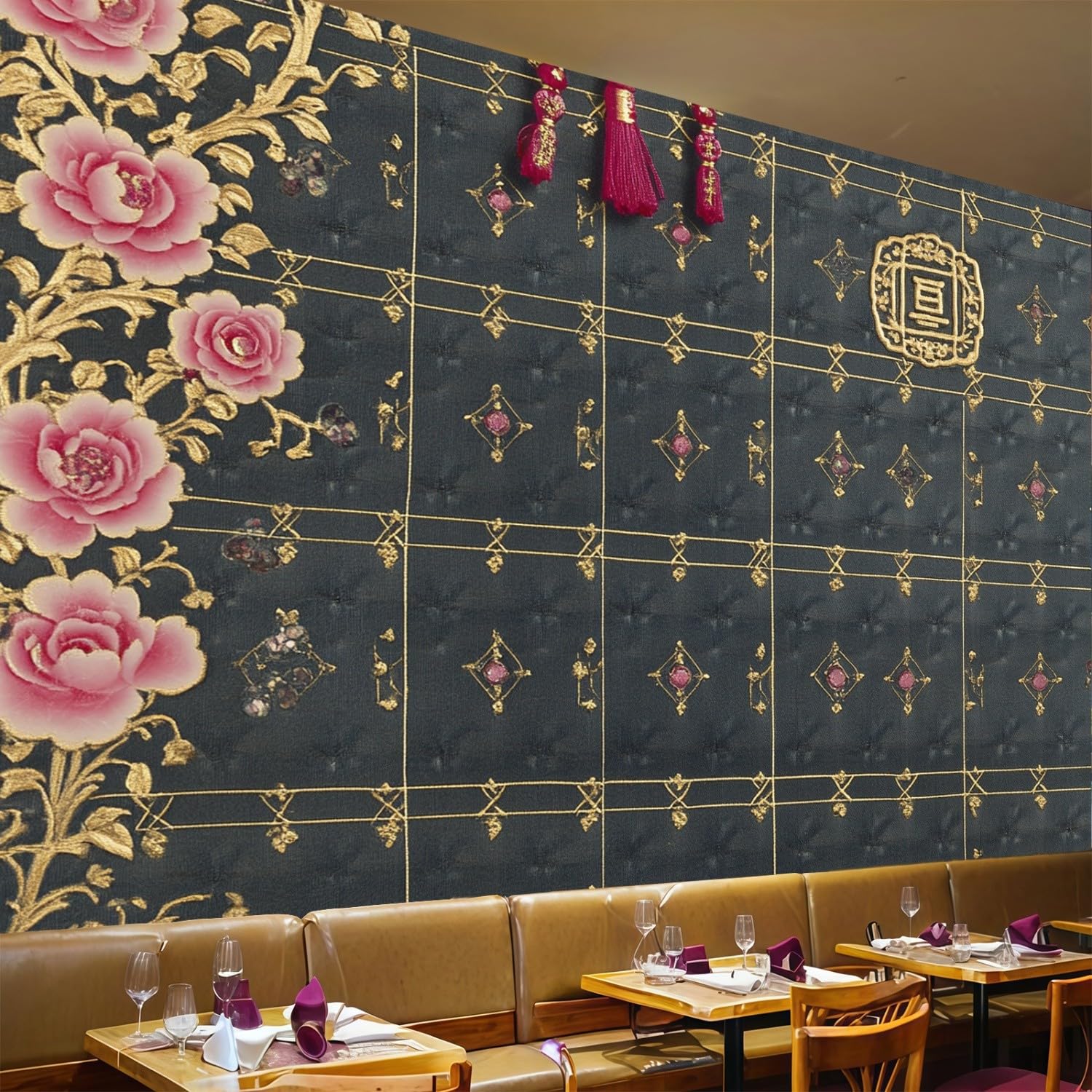 Papier peint panoramique 3D roses gris foncé 450 x 315 cm grand poster mural salon chambre