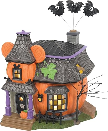 Department 56 Disney Halloween Village Mickey's Pumpkintown Haunted Manor - Edificio iluminado, 6.81 pulgadas, multicolor