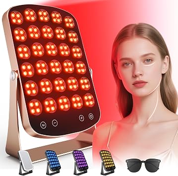 Red Light Therapy Panel, 2-in-1 LED Red Light Therapy for Face, Body | 460/590/660/850nm 4-Color Light Mode, Portable Red light Therapy, 120 LED Facial Infrared Devices with Lighted Makeup Mirror