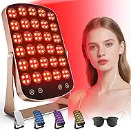 Red Light Therapy Panel, 460/590/660/850nm 4-Color Light Mode, 120 LEDs Facial Infrared Light Therapy Devices with Lighted Makeup Mirror, Timer, Portable Red Light Therapy for Face, Body, Pain Relief